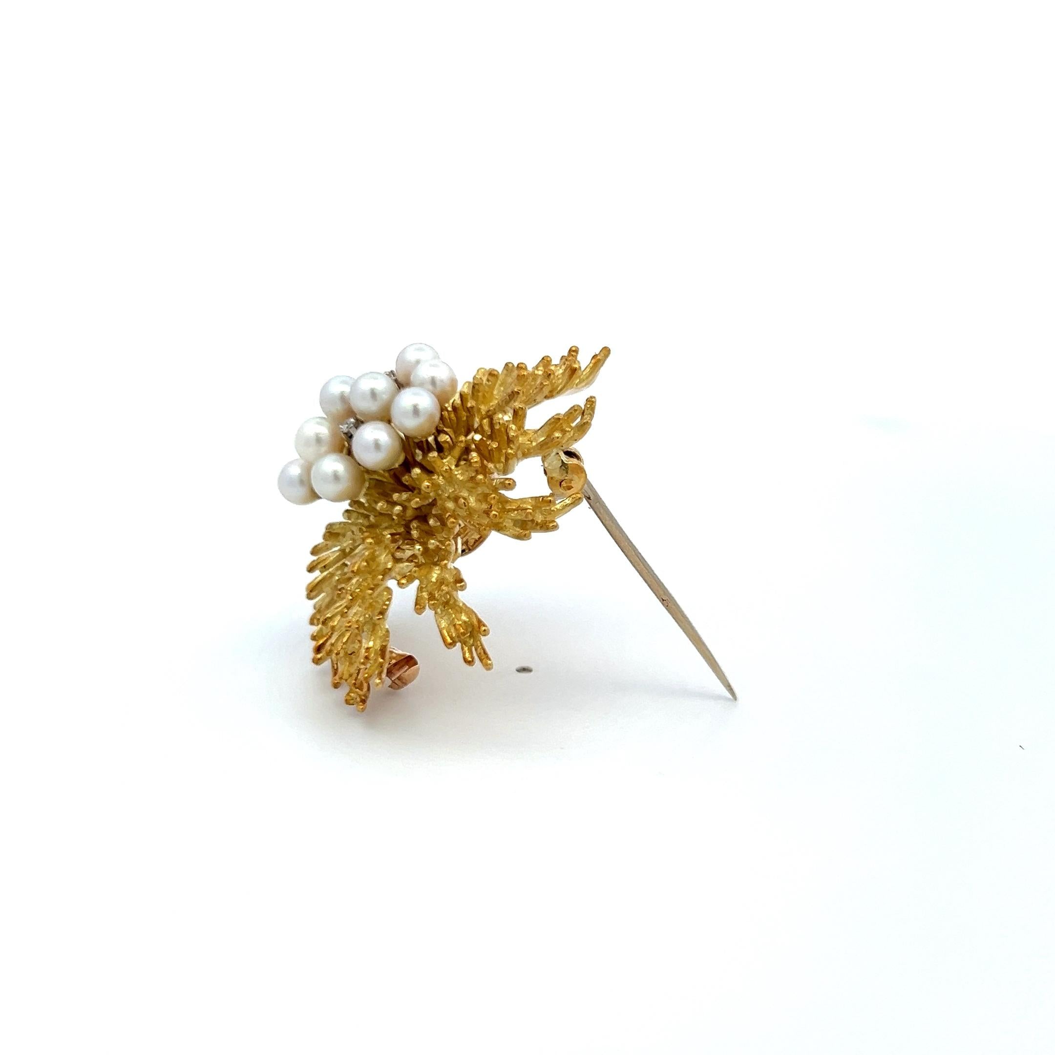 Tiffany & Co. 18K Gold Pearl and Diamond Vintage Floral Pin Brooch