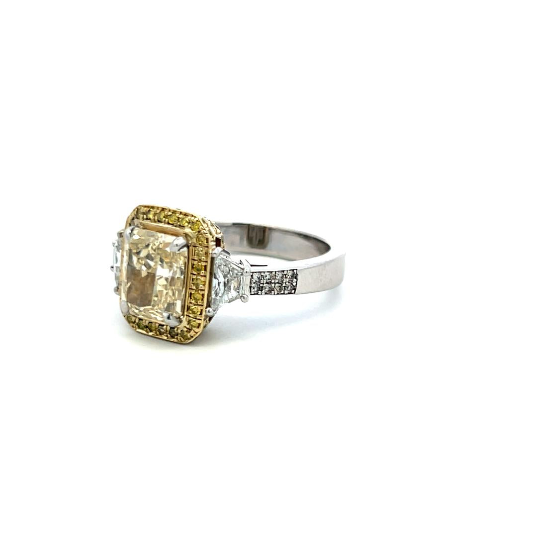 18K Two Tone Gold Ring with 3.24 Carat Radiant Cut GIA Diamond Size 10