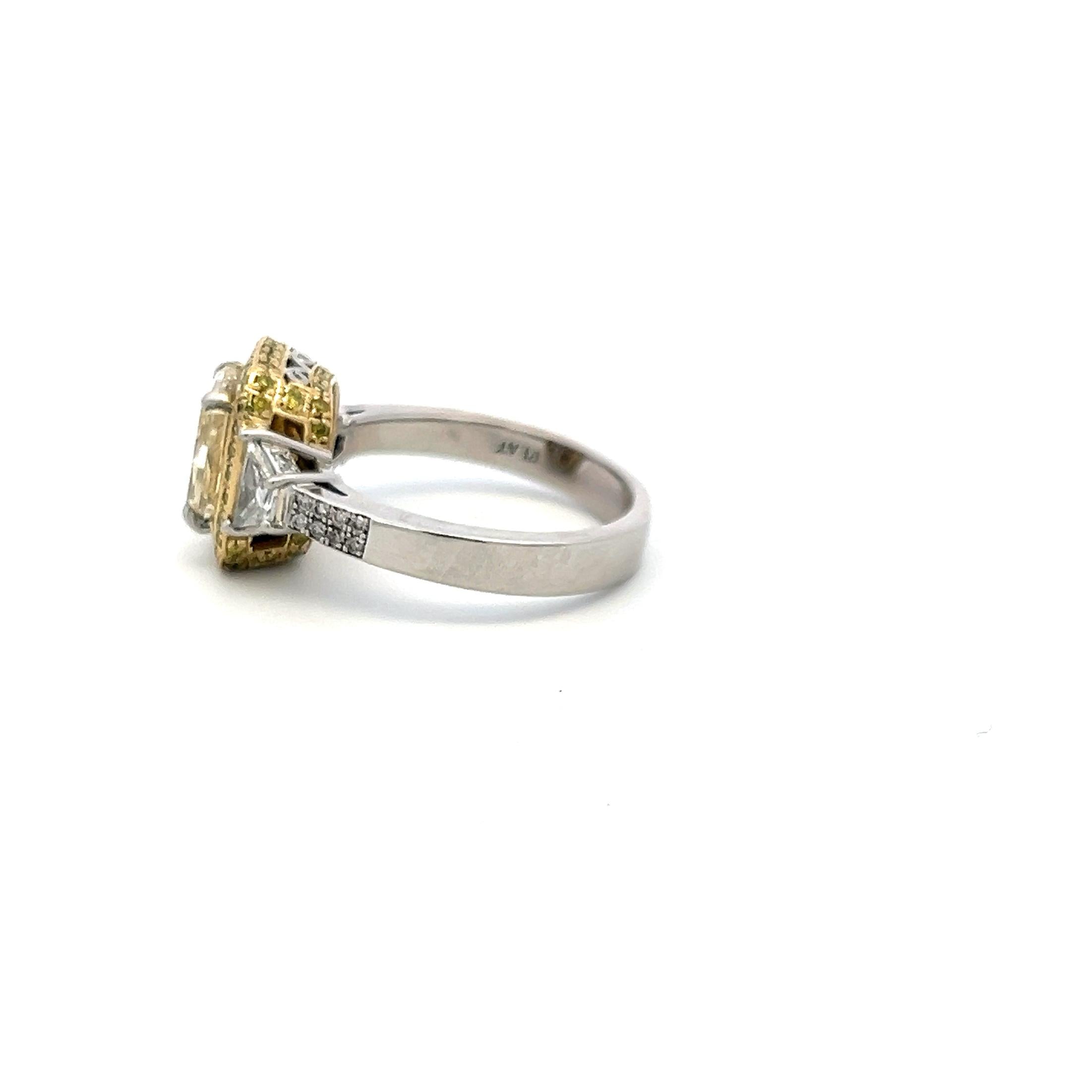 18K Two Tone Gold Ring with 3.24 Carat Radiant Cut GIA Diamond Size 10