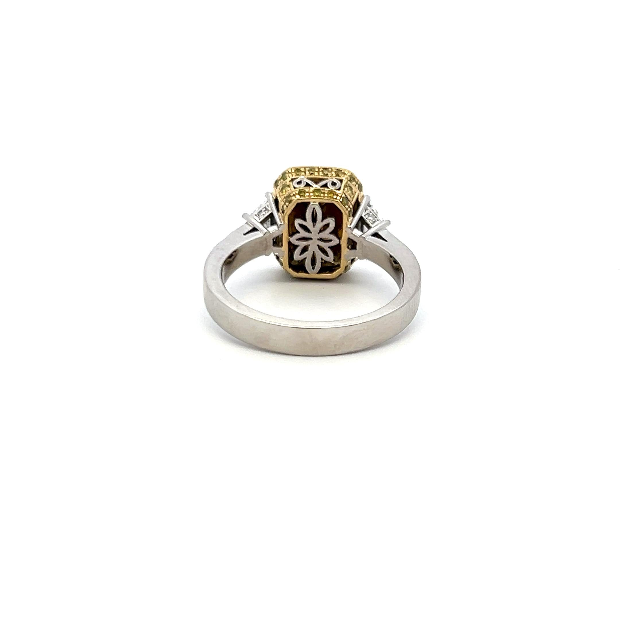 18K Two Tone Gold Ring with 3.24 Carat Radiant Cut GIA Diamond Size 10
