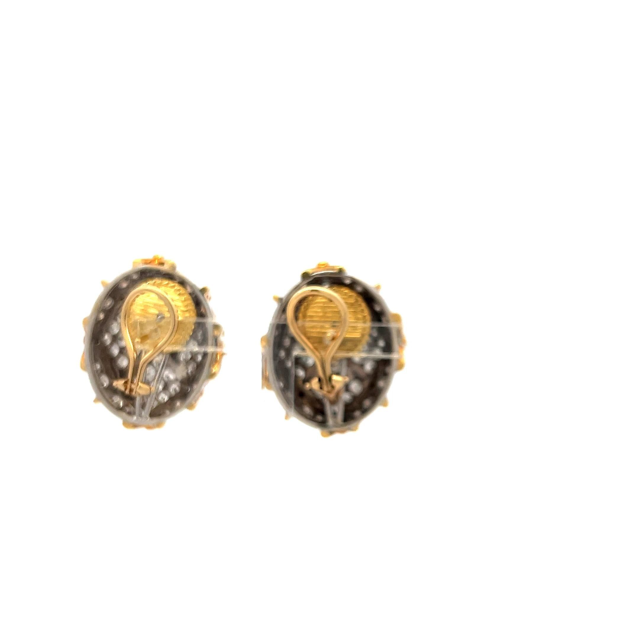 Vintage 18K Two Tone Gold Clip On Earrings with 7.46 Carat Round E-VS Diamonds