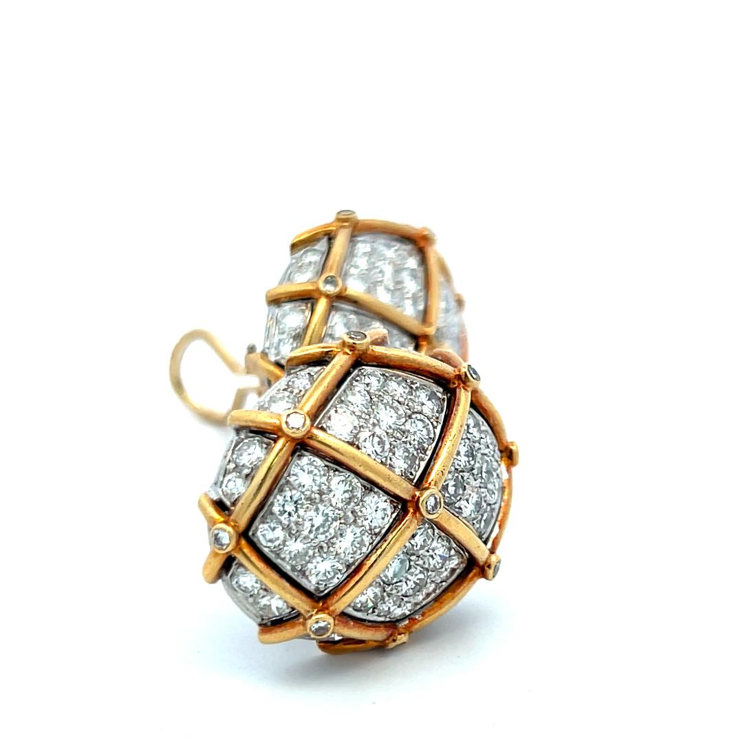 Vintage 18K Two Tone Gold Clip On Earrings with 7.46 Carat Round E-VS Diamonds