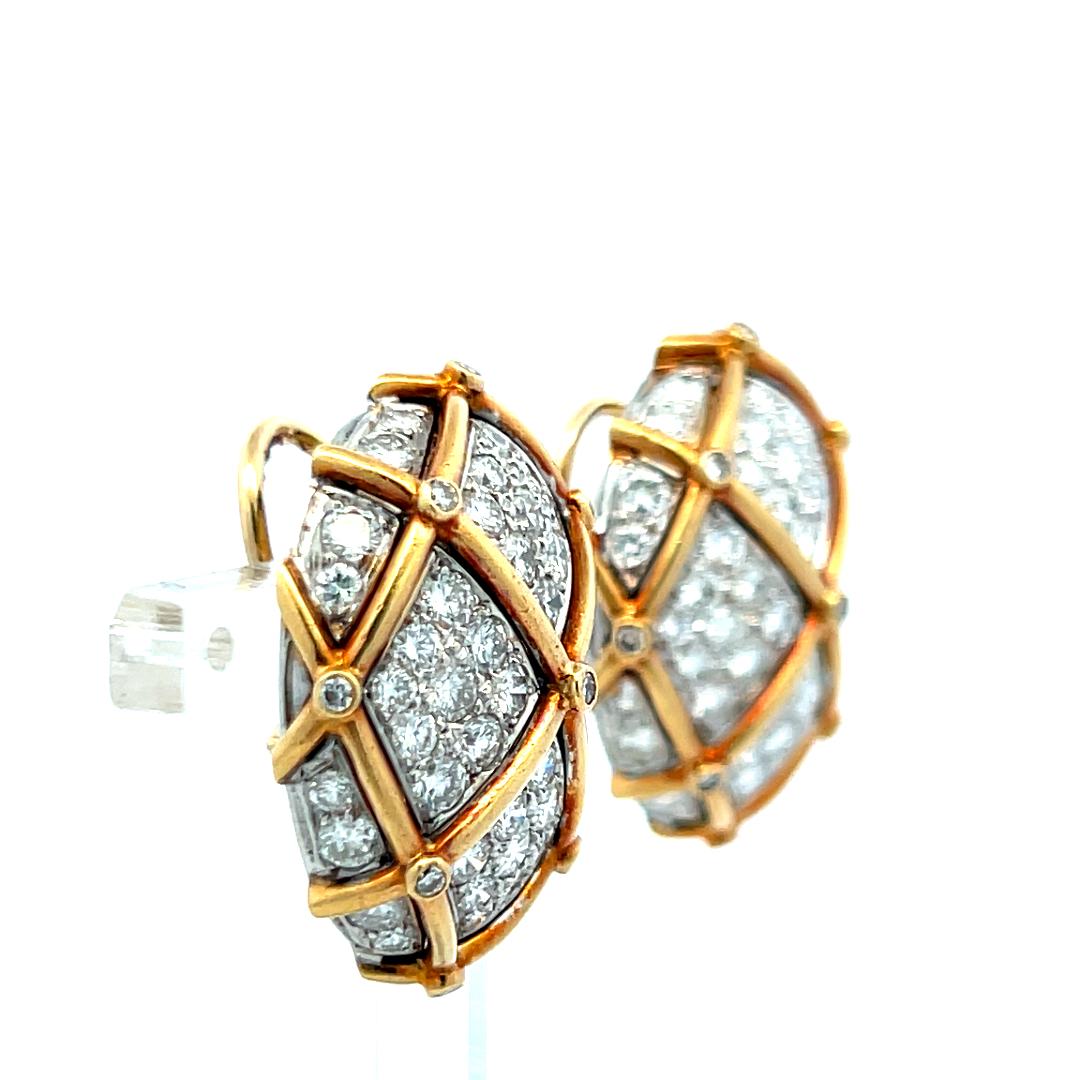 Vintage 18K Two Tone Gold Clip On Earrings with 7.46 Carat Round E-VS Diamonds