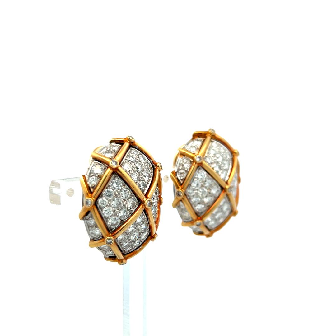 Vintage 18K Two Tone Gold Clip On Earrings with 7.46 Carat Round E-VS Diamonds