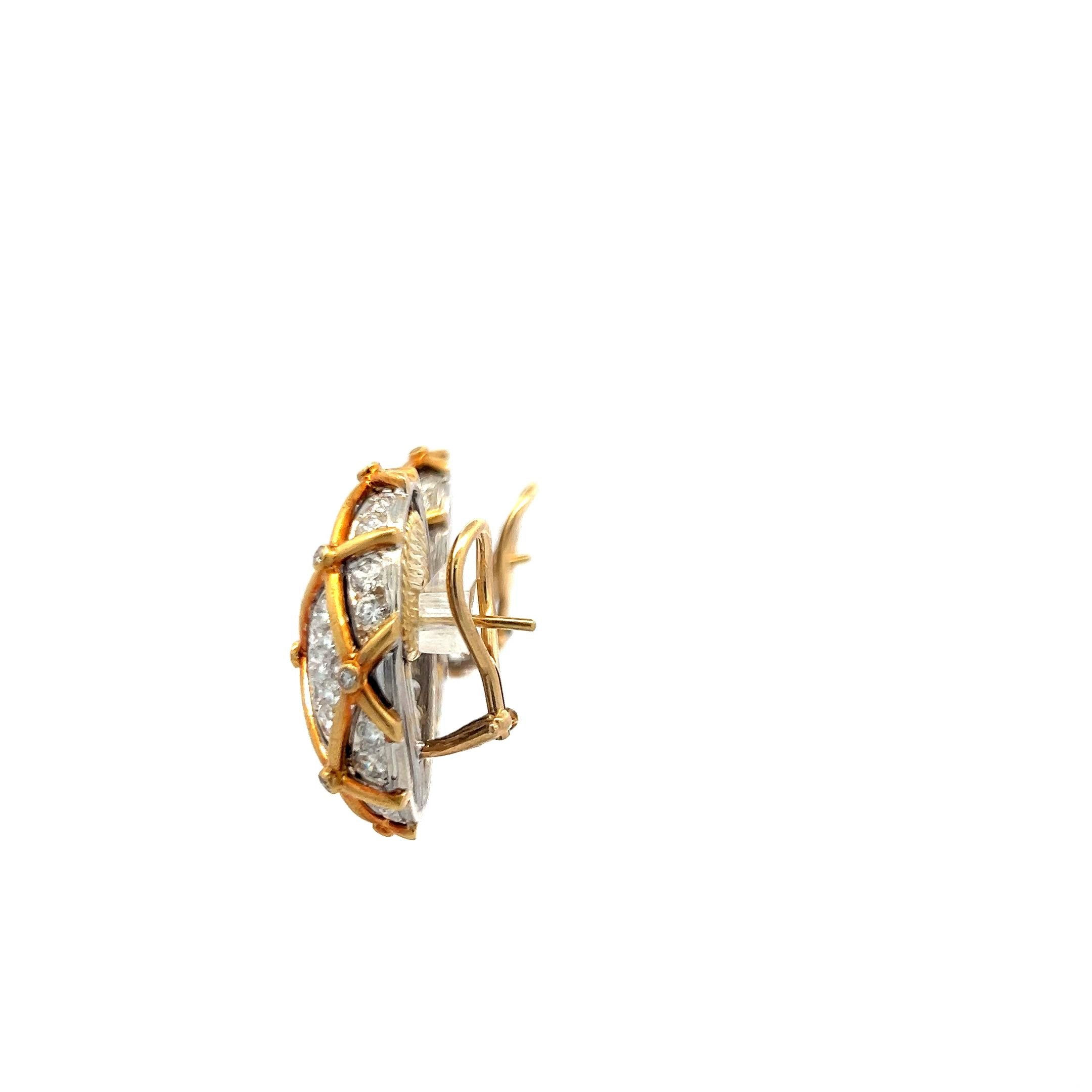Vintage 18K Two Tone Gold Clip On Earrings with 7.46 Carat Round E-VS Diamonds