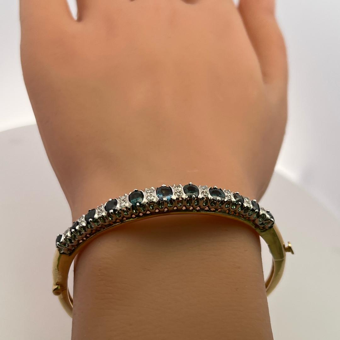 3.90ct Sapphire & Diamond 14K Yellow Gold Vintage Bangle Bracelet