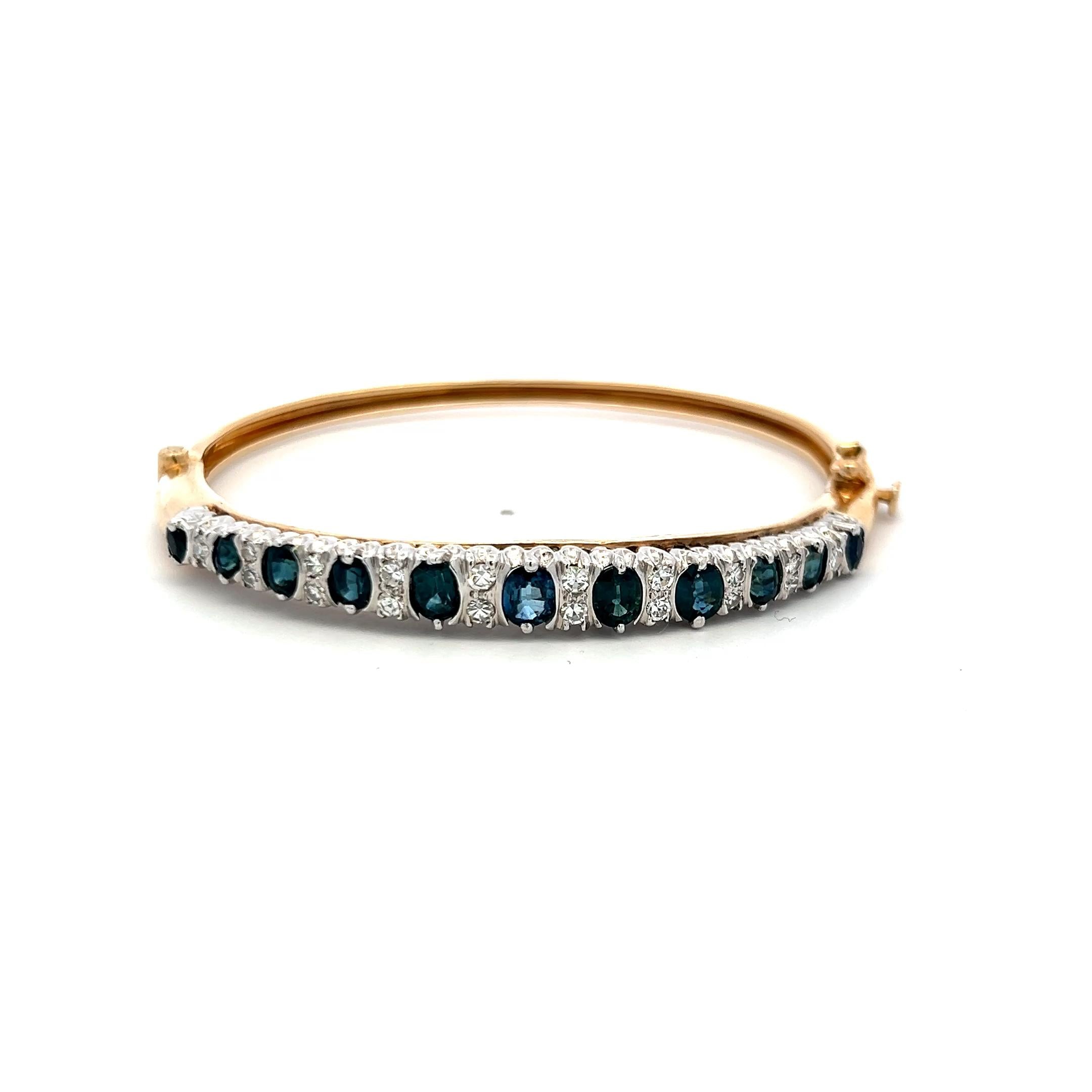 3.90ct Sapphire & Diamond 14K Yellow Gold Vintage Bangle Bracelet