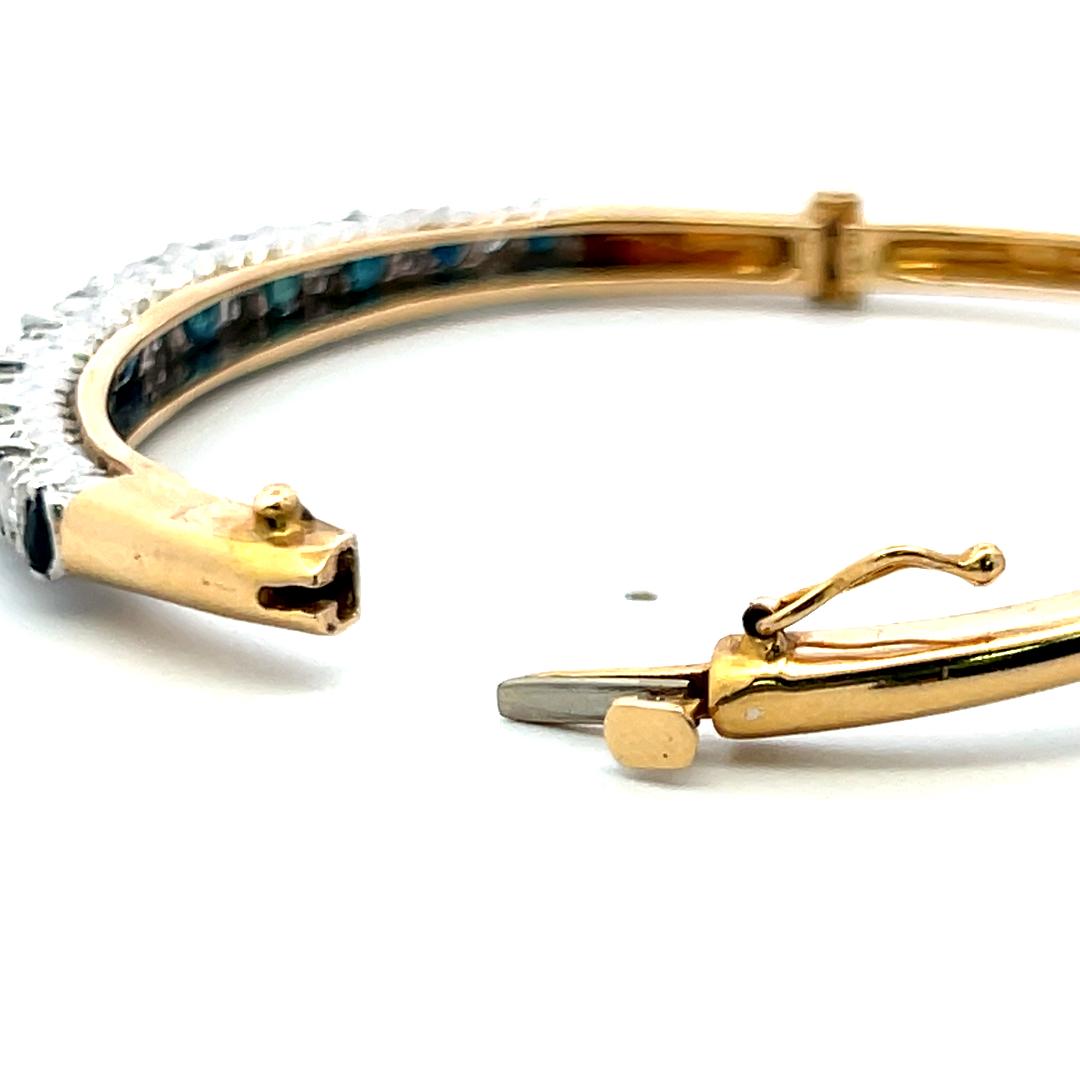 3.90ct Sapphire & Diamond 14K Yellow Gold Vintage Bangle Bracelet