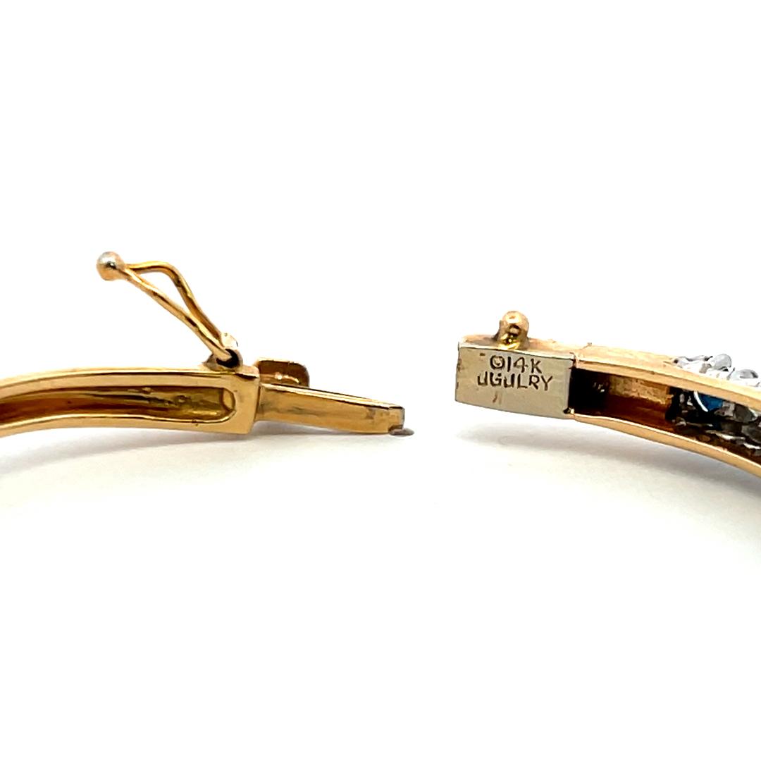 3.90ct Sapphire & Diamond 14K Yellow Gold Vintage Bangle Bracelet