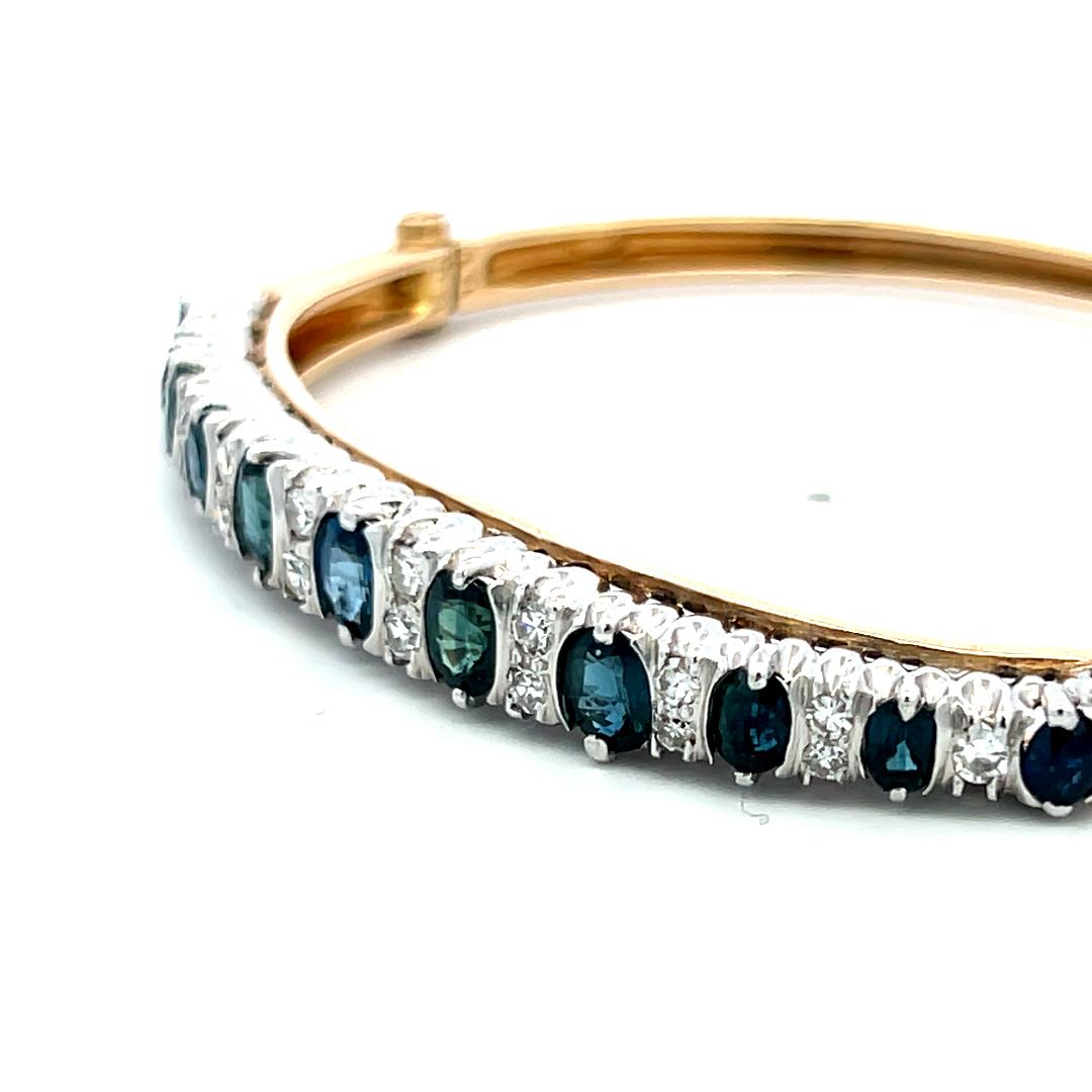 3.90ct Sapphire & Diamond 14K Yellow Gold Vintage Bangle Bracelet