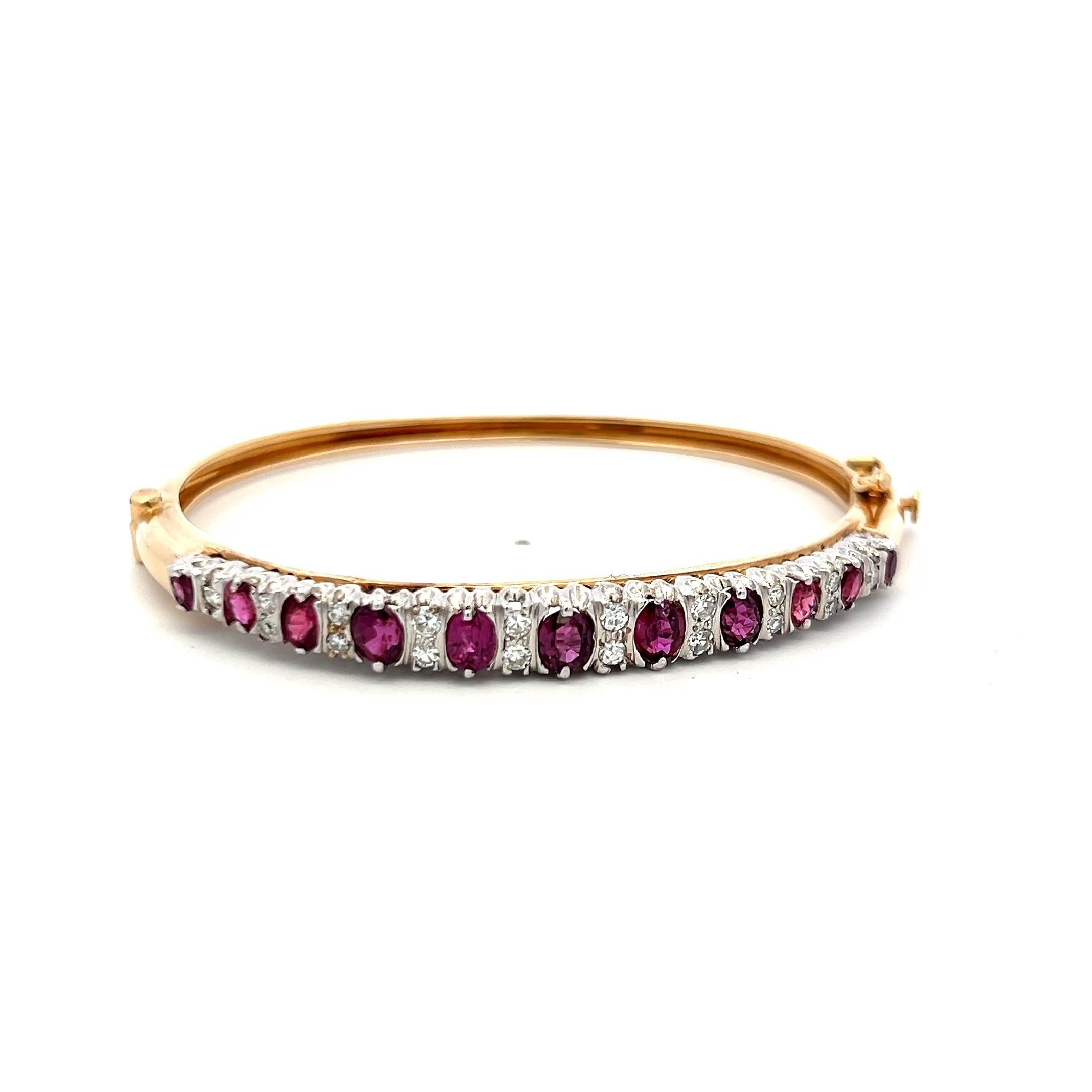3.90ct Rubellite & Diamond 14K Two Tone Gold Vintage Bangle Bracelet