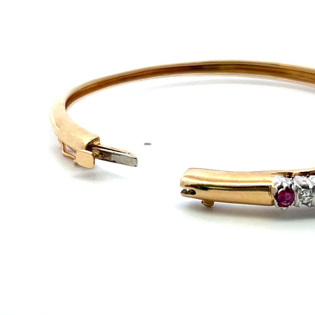 3.90ct Rubellite & Diamond 14K Two Tone Gold Vintage Bangle Bracelet
