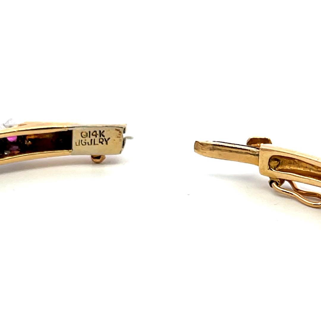3.90ct Rubellite & Diamond 14K Two Tone Gold Vintage Bangle Bracelet