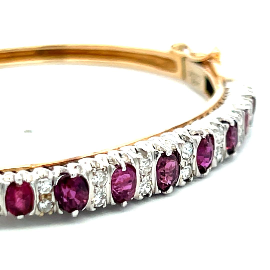 3.90ct Rubellite & Diamond 14K Two Tone Gold Vintage Bangle Bracelet
