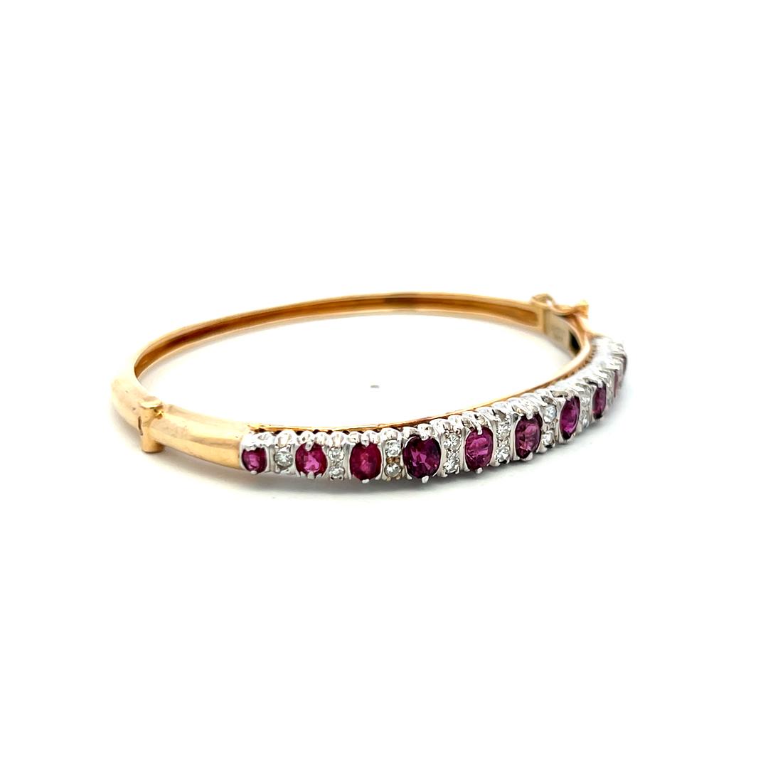 3.90ct Rubellite & Diamond 14K Two Tone Gold Vintage Bangle Bracelet