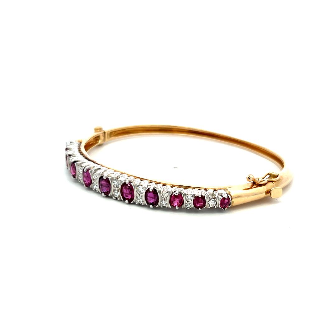3.90ct Rubellite & Diamond 14K Two Tone Gold Vintage Bangle Bracelet