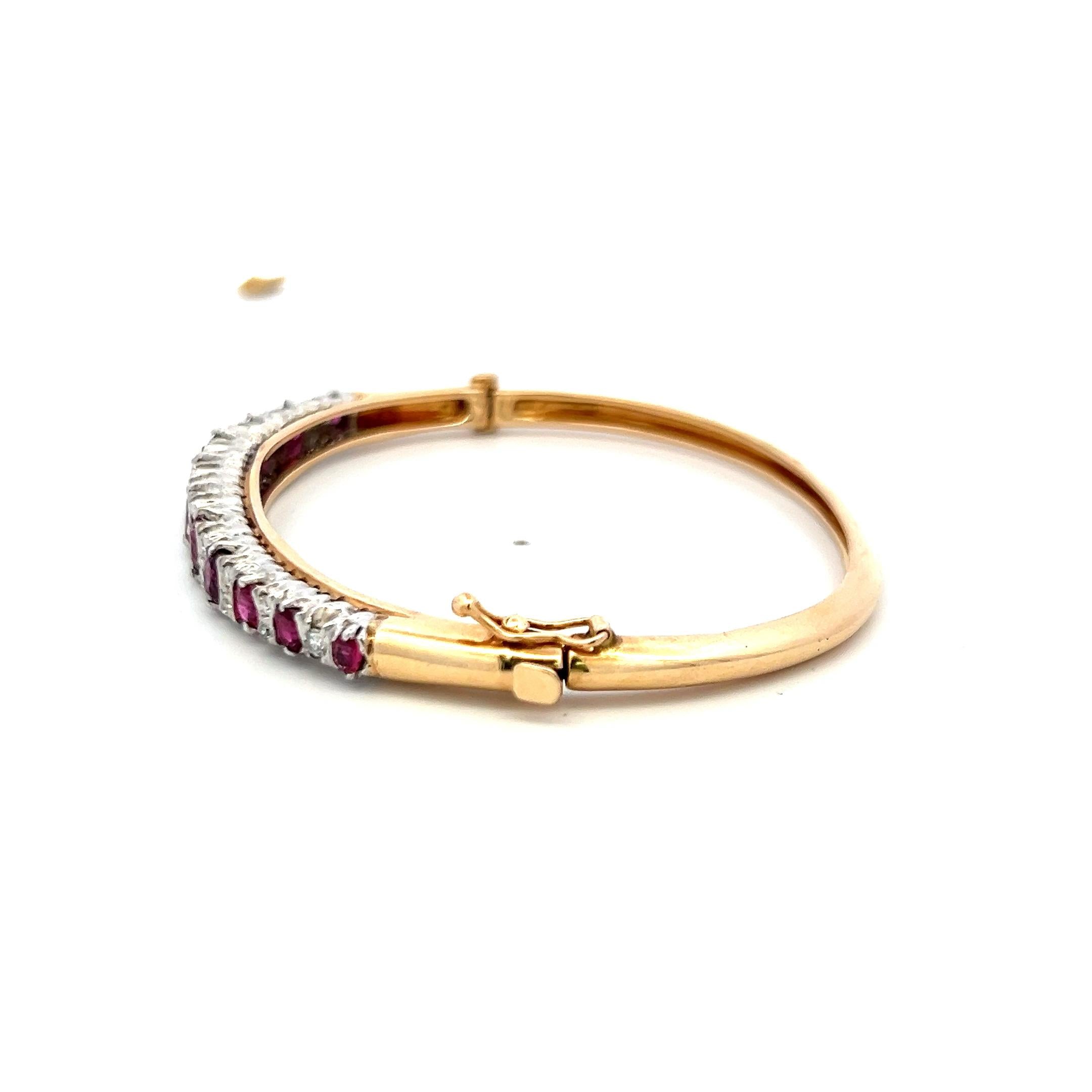 3.90ct Rubellite & Diamond 14K Two Tone Gold Vintage Bangle Bracelet