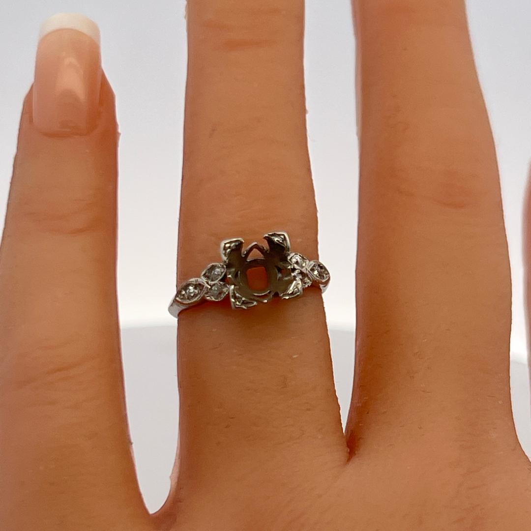 Vintage Platinum Semi Mount Ring With 0.12 Carat Diamond Fits 7.5*7.1 MM 1.50ct+