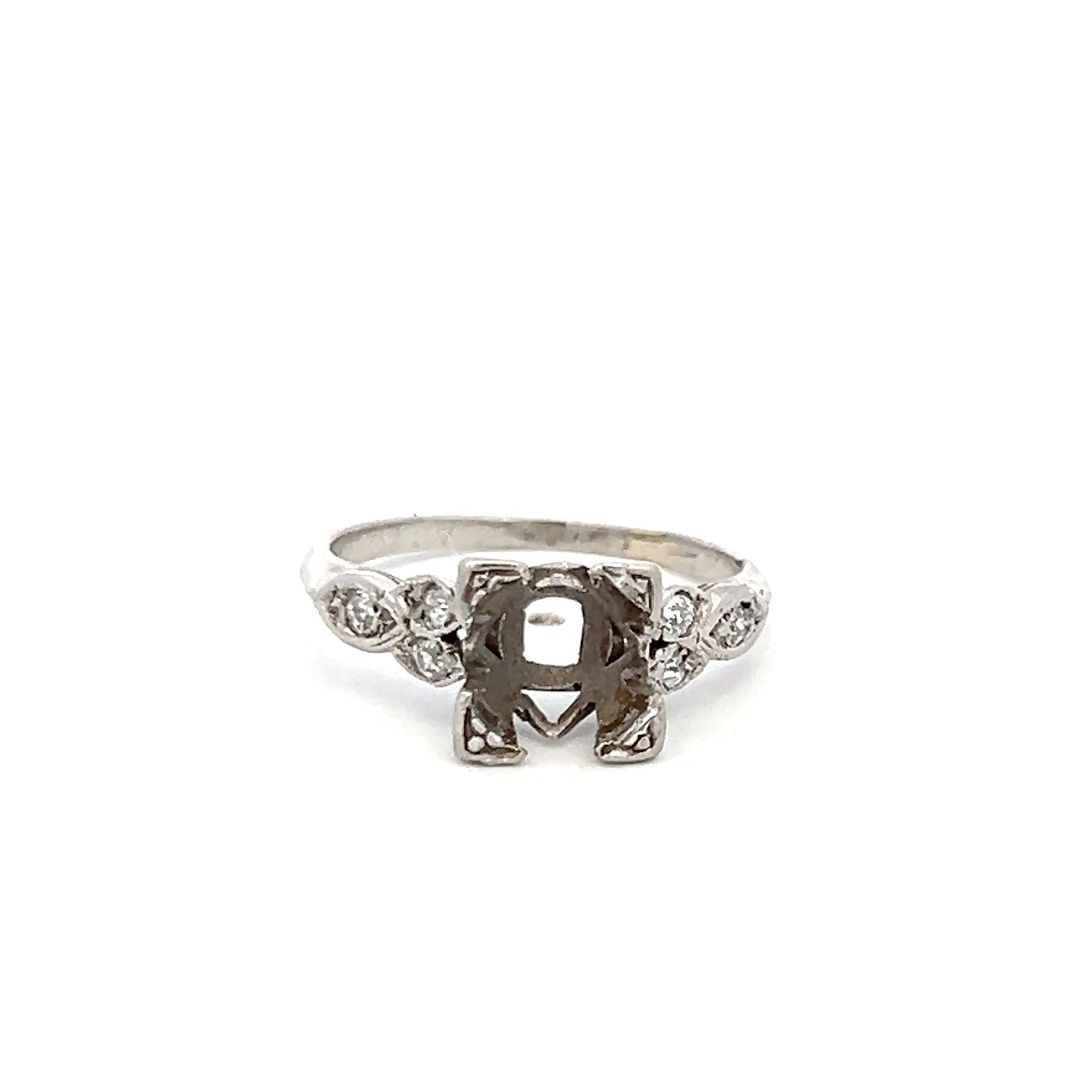 Vintage Platinum Semi Mount Ring With 0.12 Carat Diamond Fits 7.5*7.1 MM 1.50ct+