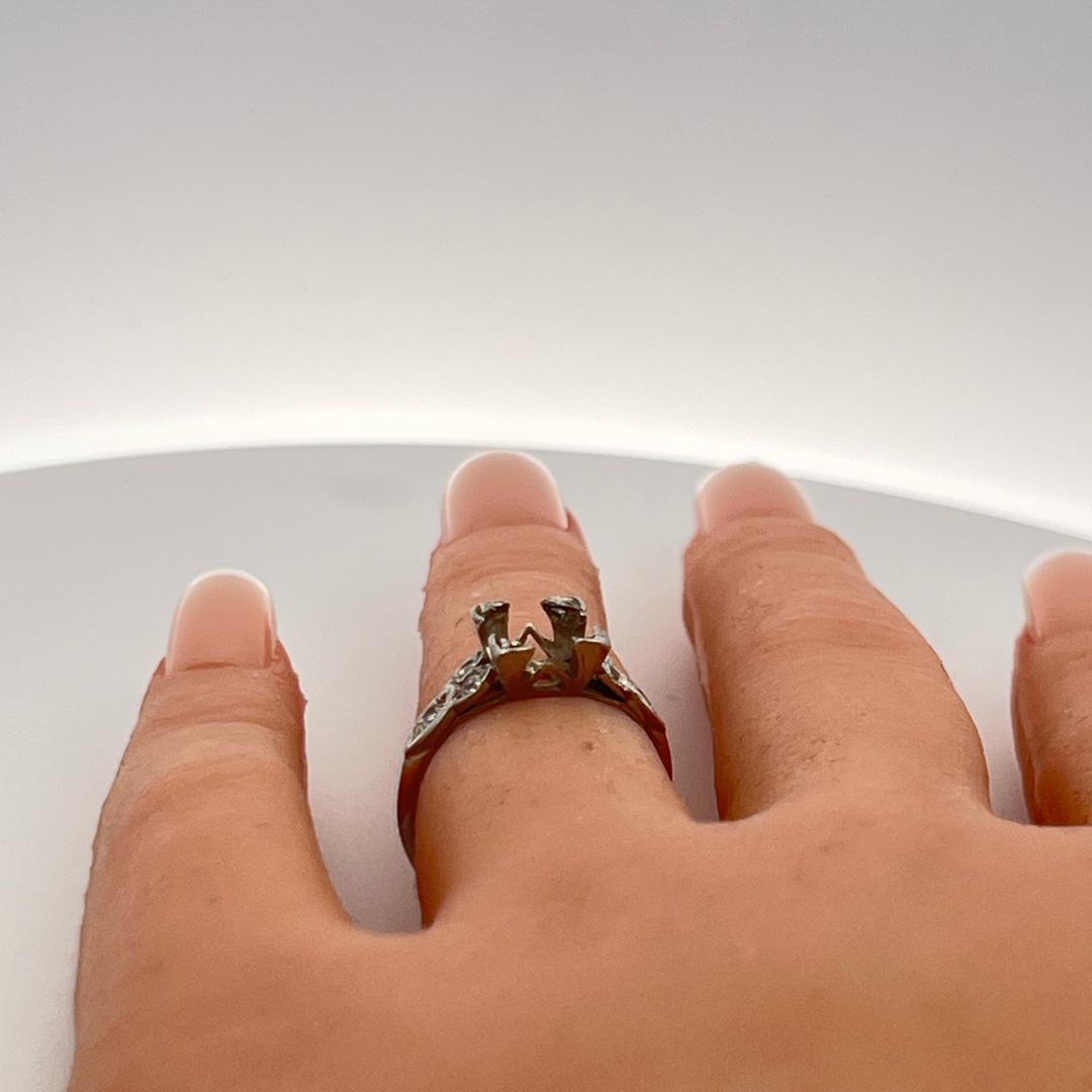 Vintage Platinum Semi Mount Ring With 0.12 Carat Diamond Fits 7.5*7.1 MM 1.50ct+