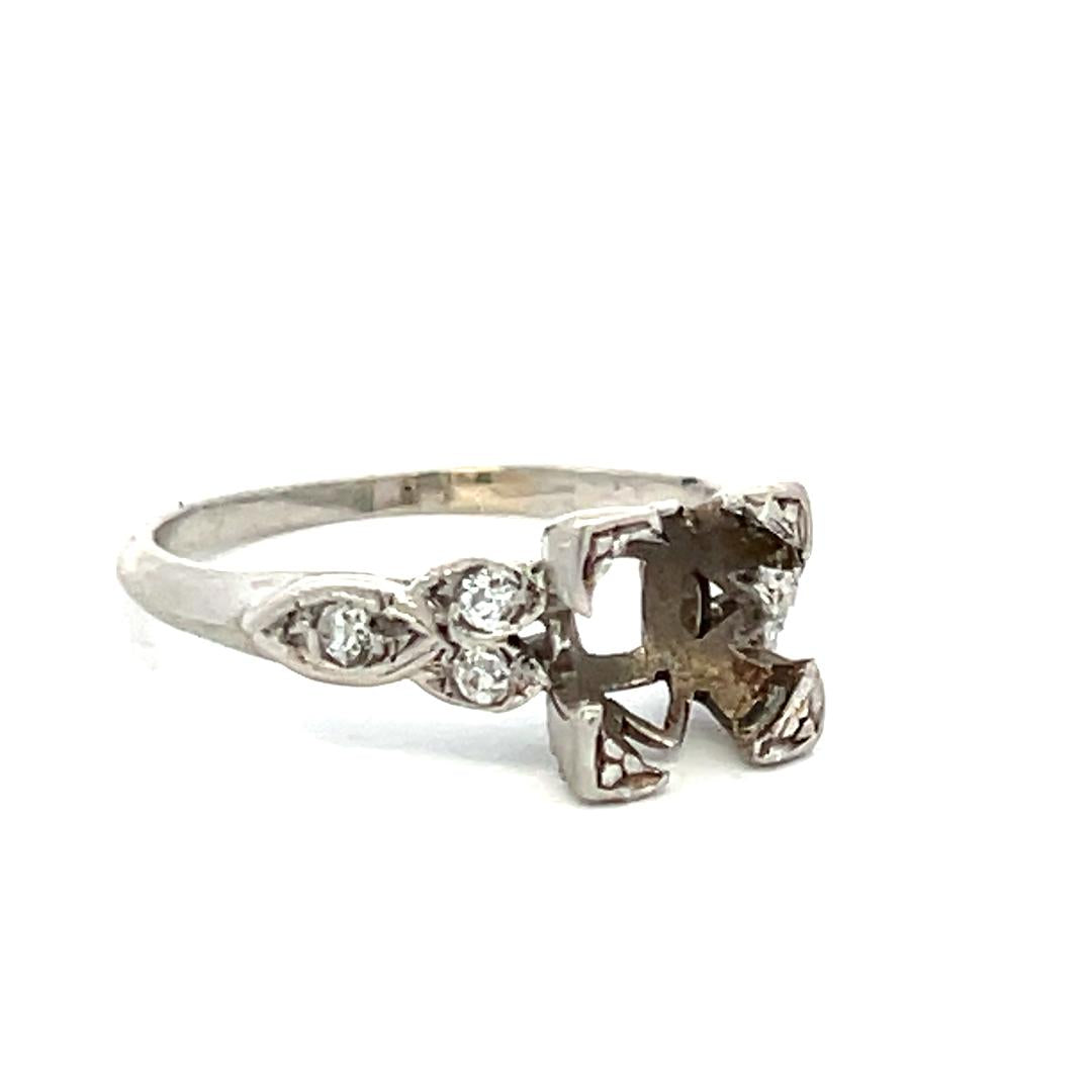 Vintage Platinum Semi Mount Ring With 0.12 Carat Diamond Fits 7.5*7.1 MM 1.50ct+