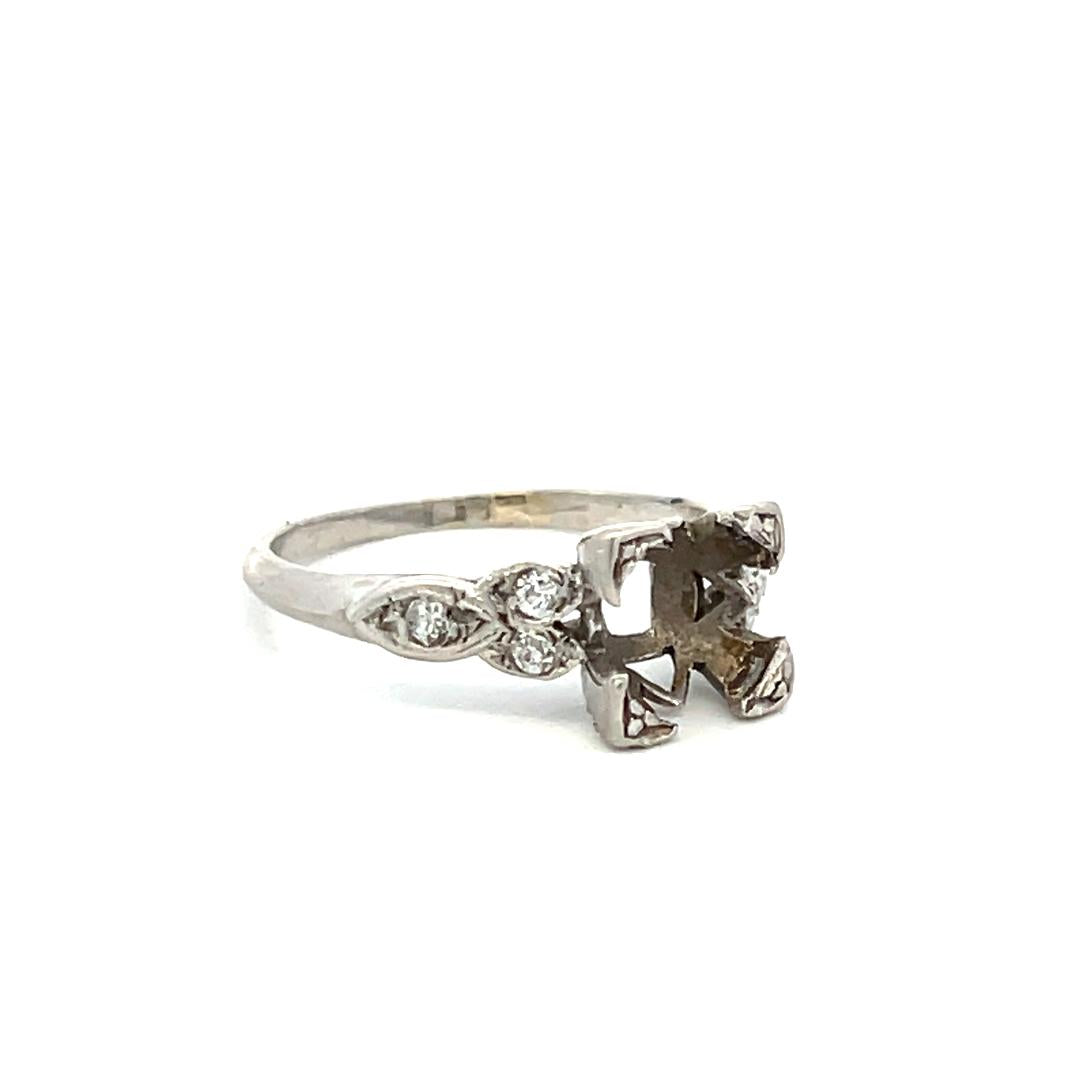 Vintage Platinum Semi Mount Ring With 0.12 Carat Diamond Fits 7.5*7.1 MM 1.50ct+