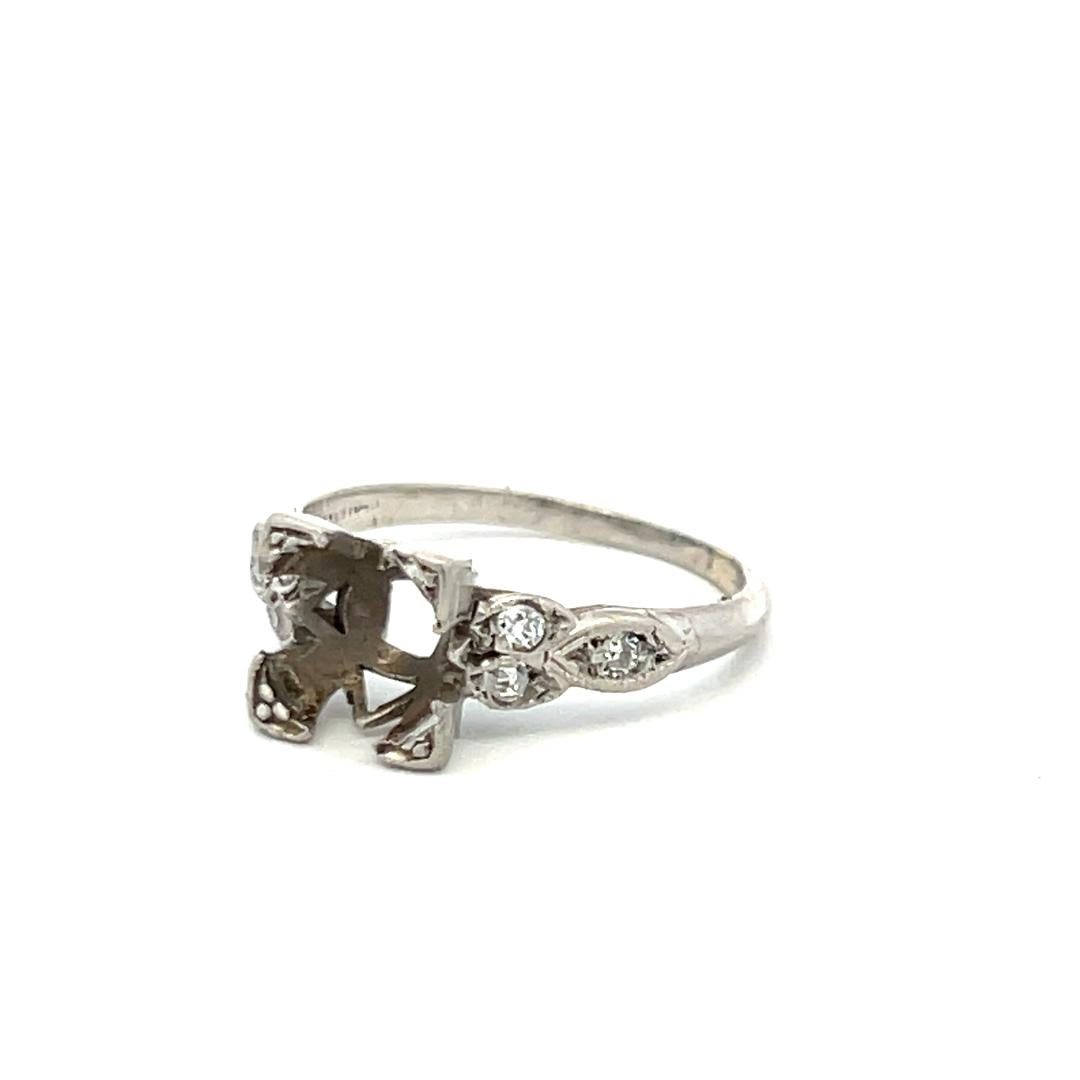Vintage Platinum Semi Mount Ring With 0.12 Carat Diamond Fits 7.5*7.1 MM 1.50ct+