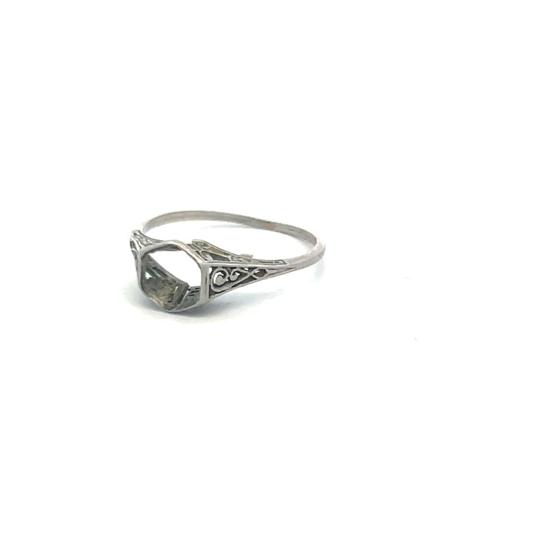 Vintage Platinum Semi Mount Ring, 5.7x5.3mm Center, Size 5.25