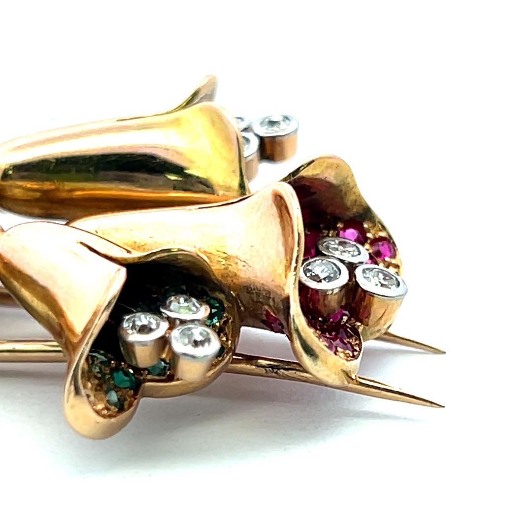 Tiffany & Co 18K Gold Platinum Pin Brooch 0.21ct Diamonds 0.66ct Ruby & Multigem