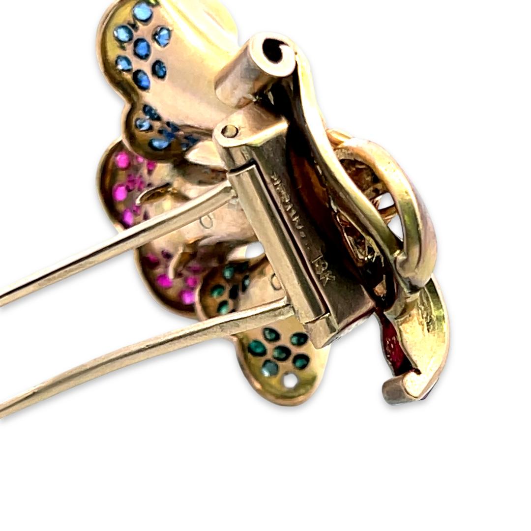 Tiffany & Co 18K Gold Platinum Pin Brooch 0.21ct Diamonds 0.66ct Ruby & Multigem