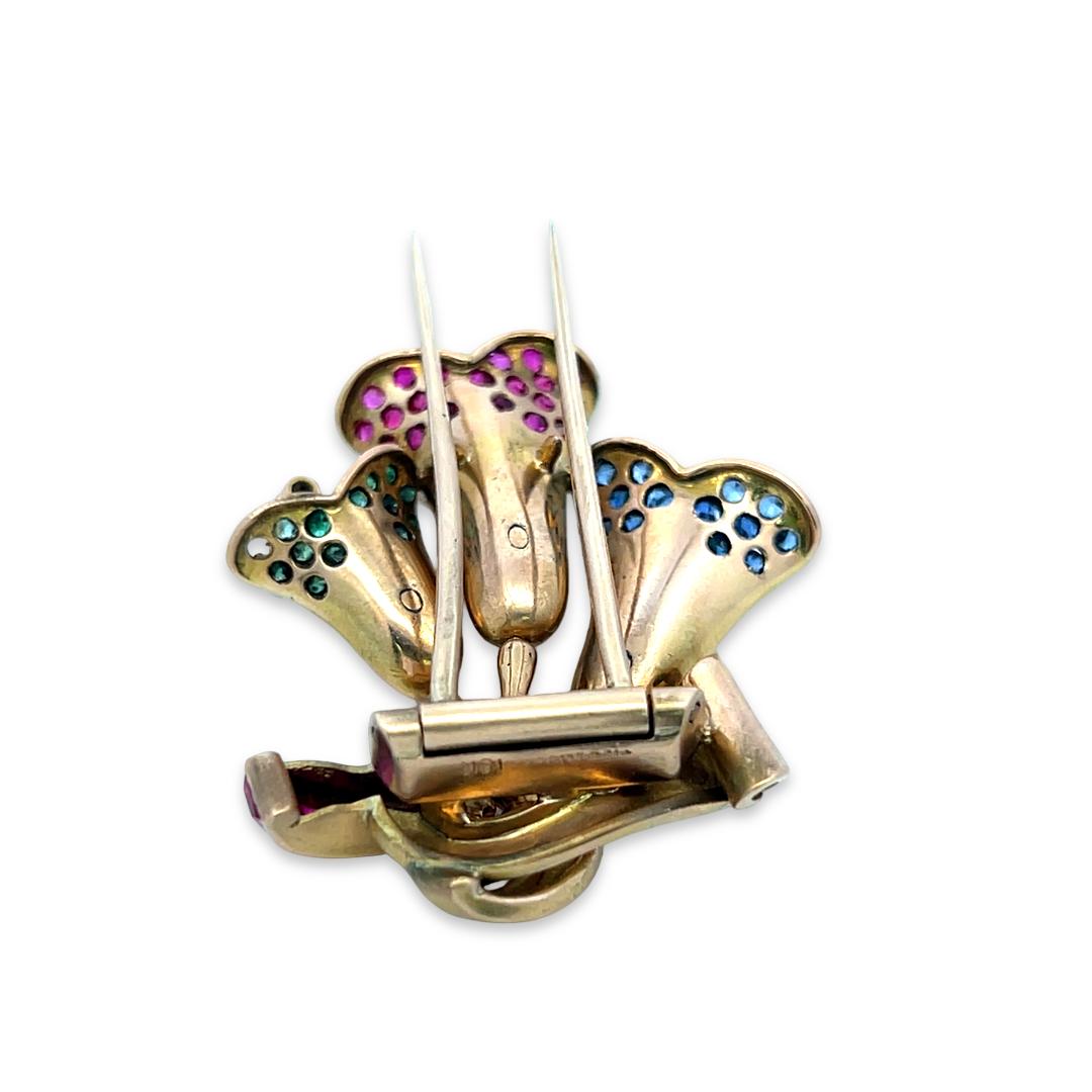 Tiffany & Co 18K Gold Platinum Pin Brooch 0.21ct Diamonds 0.66ct Ruby & Multigem