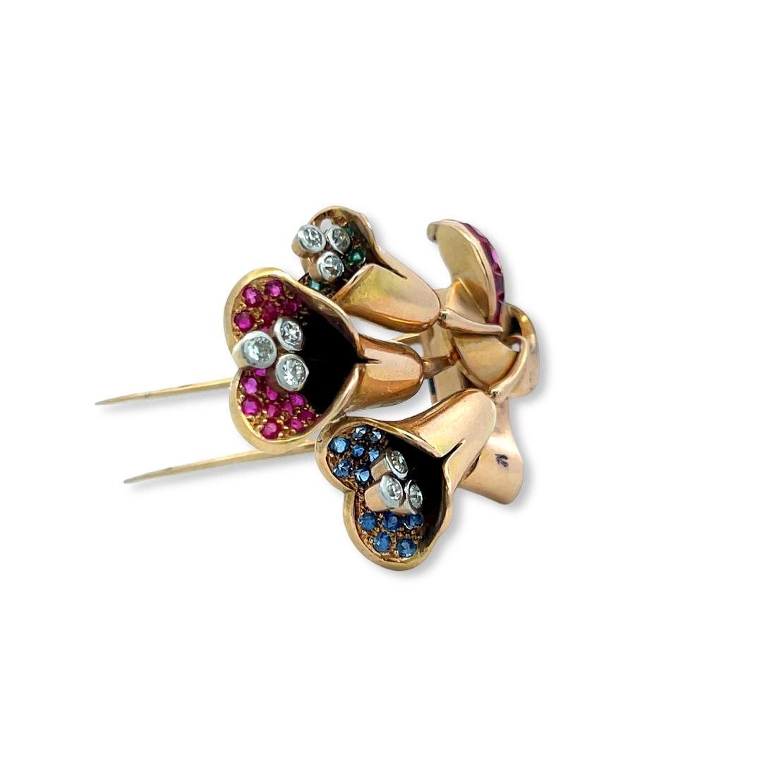Tiffany & Co 18K Gold Platinum Pin Brooch 0.21ct Diamonds 0.66ct Ruby & Multigem