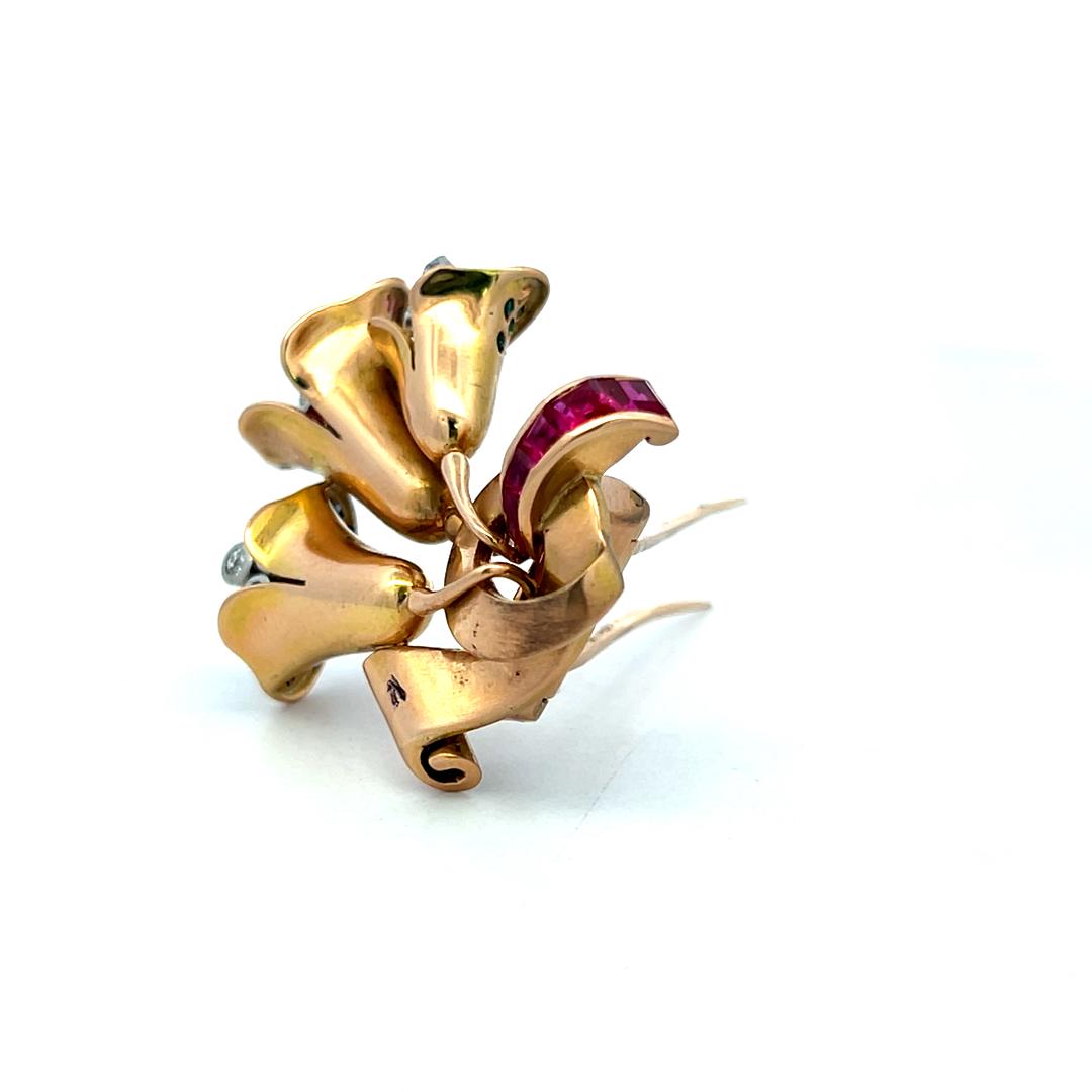 Tiffany & Co 18K Gold Platinum Pin Brooch 0.21ct Diamonds 0.66ct Ruby & Multigem
