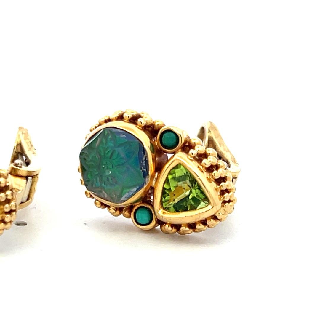Stephen Dwek 18K Yellow Gold Clip-On Earrings with 1.75MM Turquoise Gemstones
