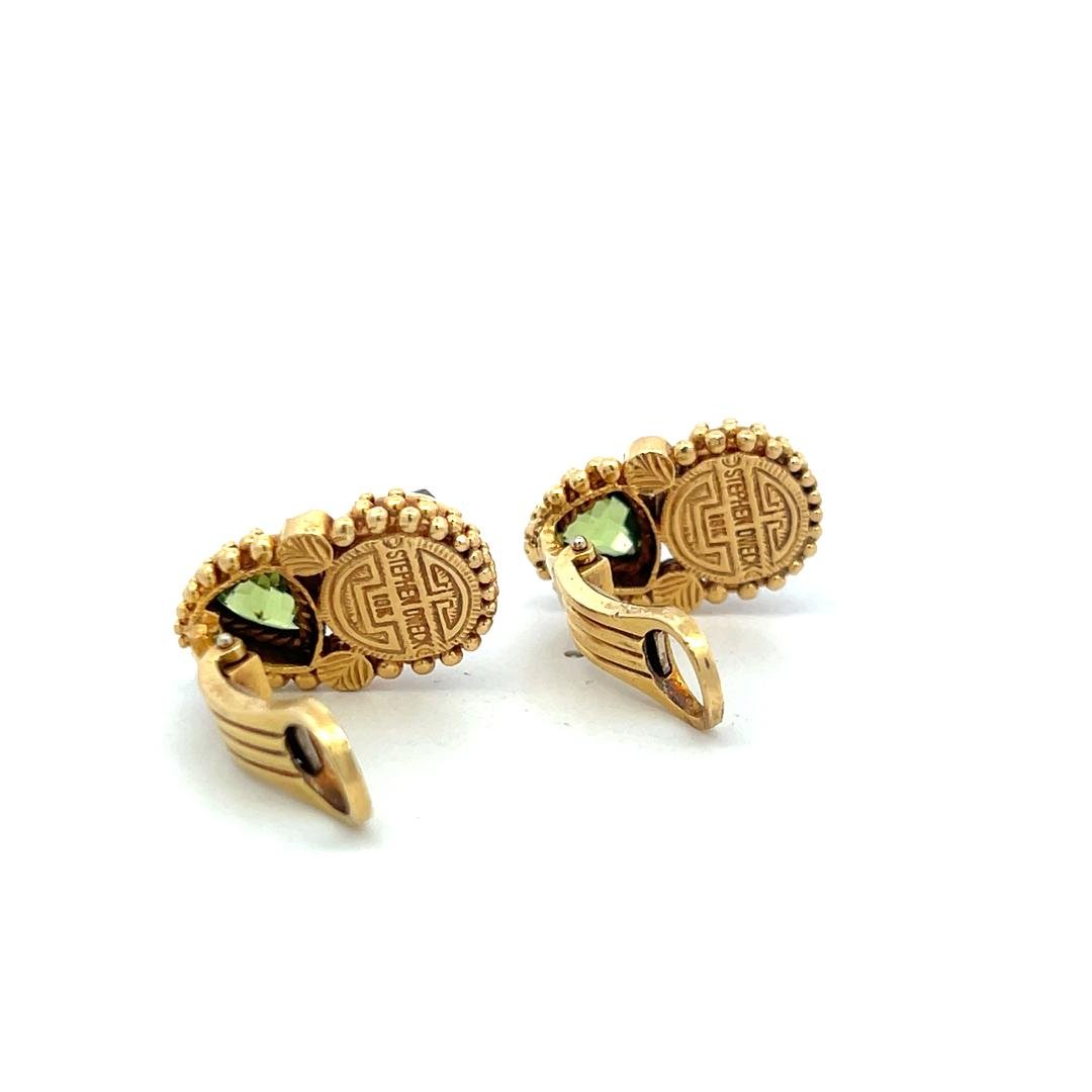 Stephen Dwek 18K Yellow Gold Clip-On Earrings with 1.75MM Turquoise Gemstones