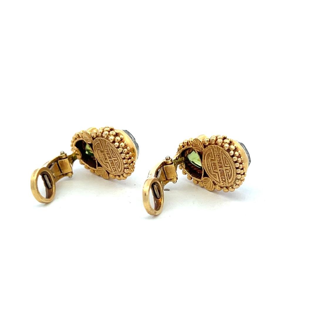 Stephen Dwek 18K Yellow Gold Clip-On Earrings with 1.75MM Turquoise Gemstones
