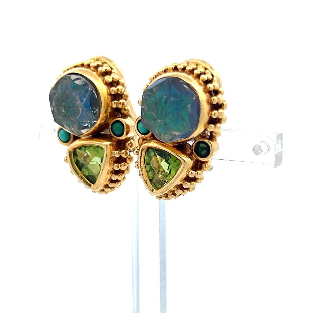Stephen Dwek 18K Yellow Gold Clip-On Earrings with 1.75MM Turquoise Gemstones