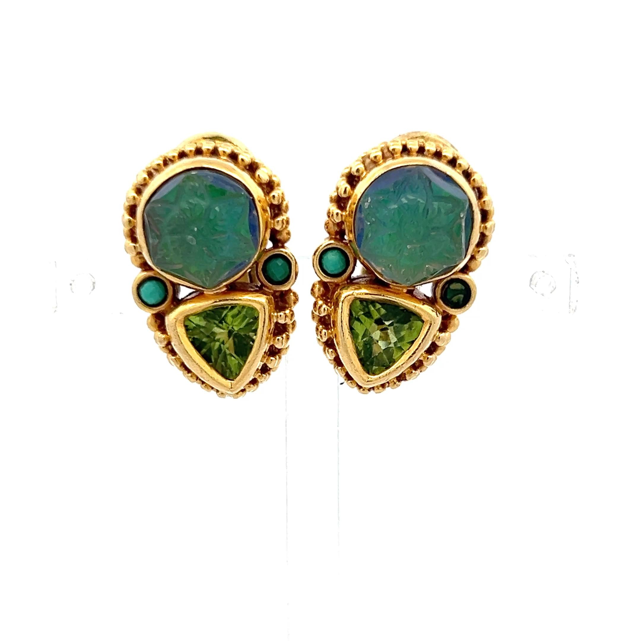 Stephen Dwek 18K Yellow Gold Clip-On Earrings with 1.75MM Turquoise Gemstones