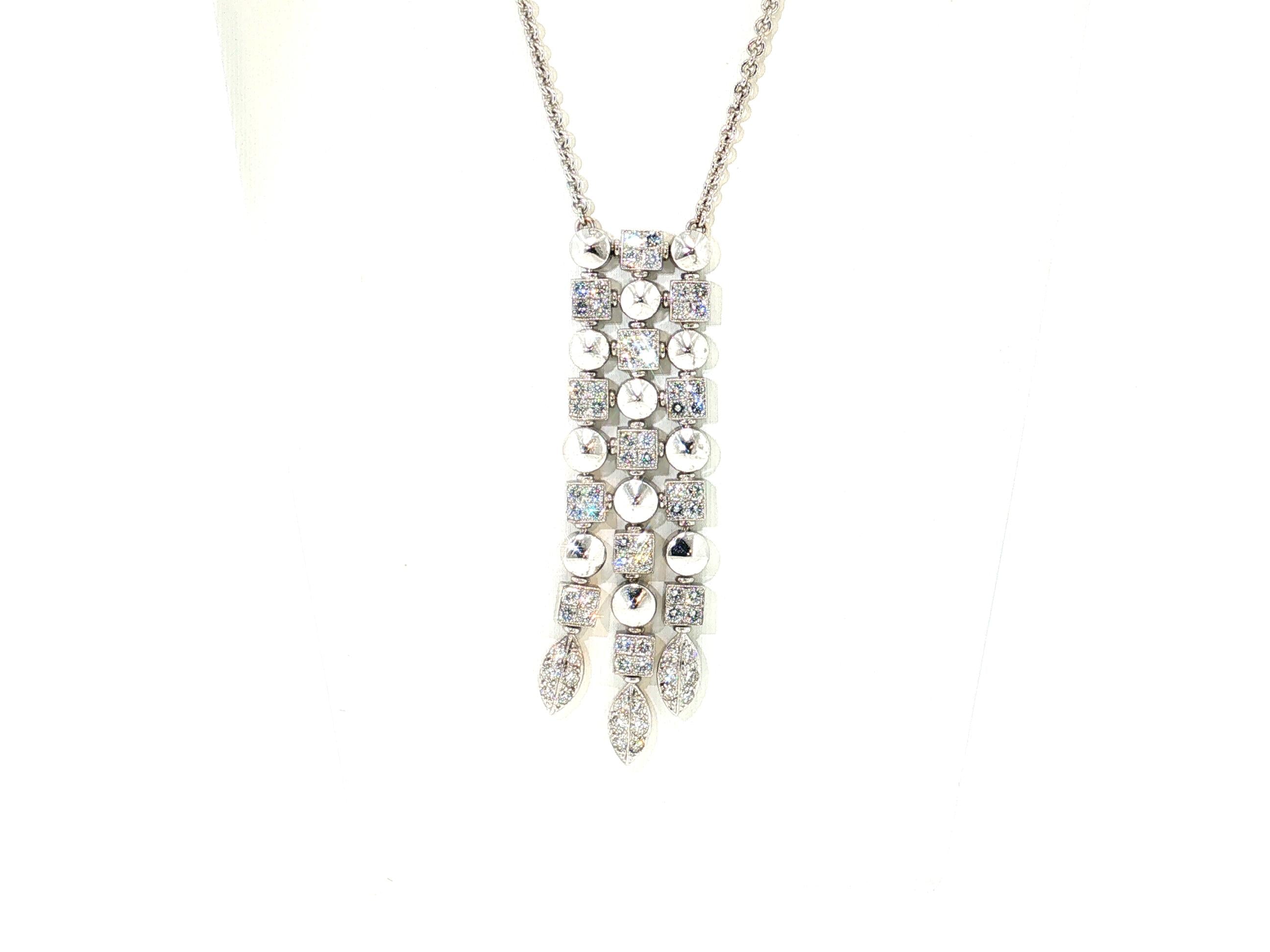 Vintage 18K White Gold Pendant Necklace with 2.5 Carat Round I-VS Diamonds
