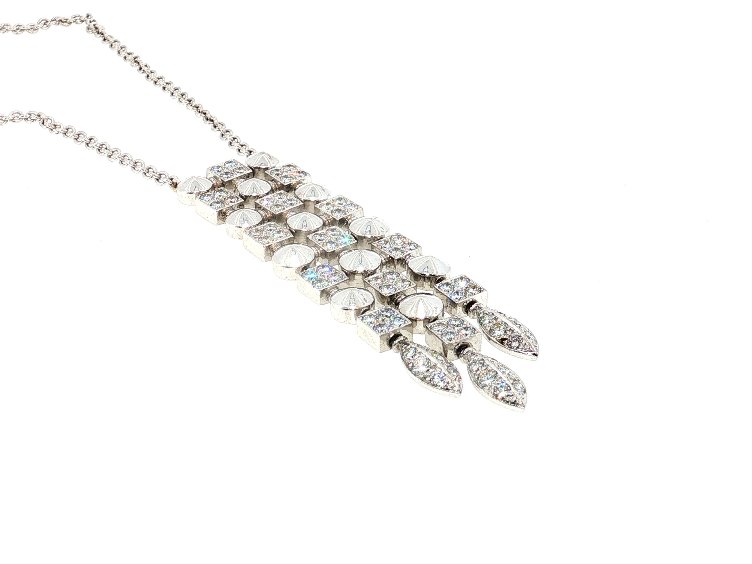 Vintage 18K White Gold Pendant Necklace with 2.5 Carat Round I-VS Diamonds