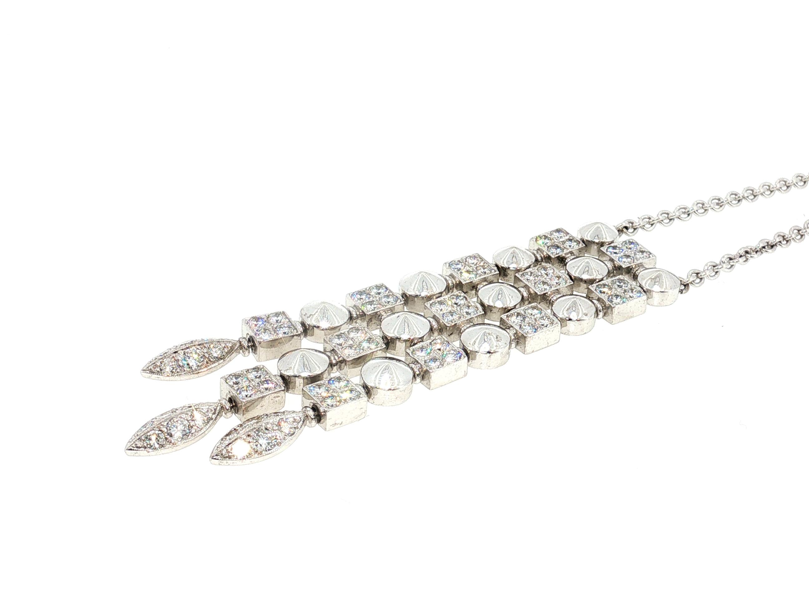 Vintage 18K White Gold Pendant Necklace with 2.5 Carat Round I-VS Diamonds