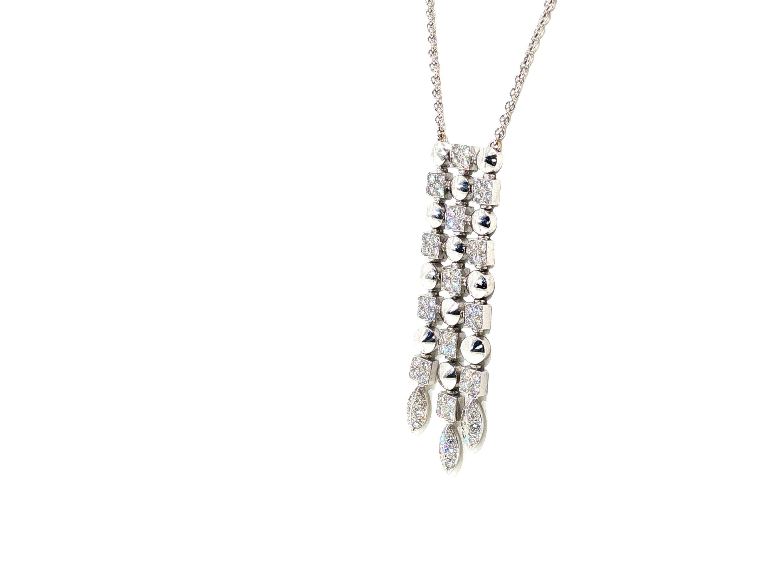 Vintage 18K White Gold Pendant Necklace with 2.5 Carat Round I-VS Diamonds