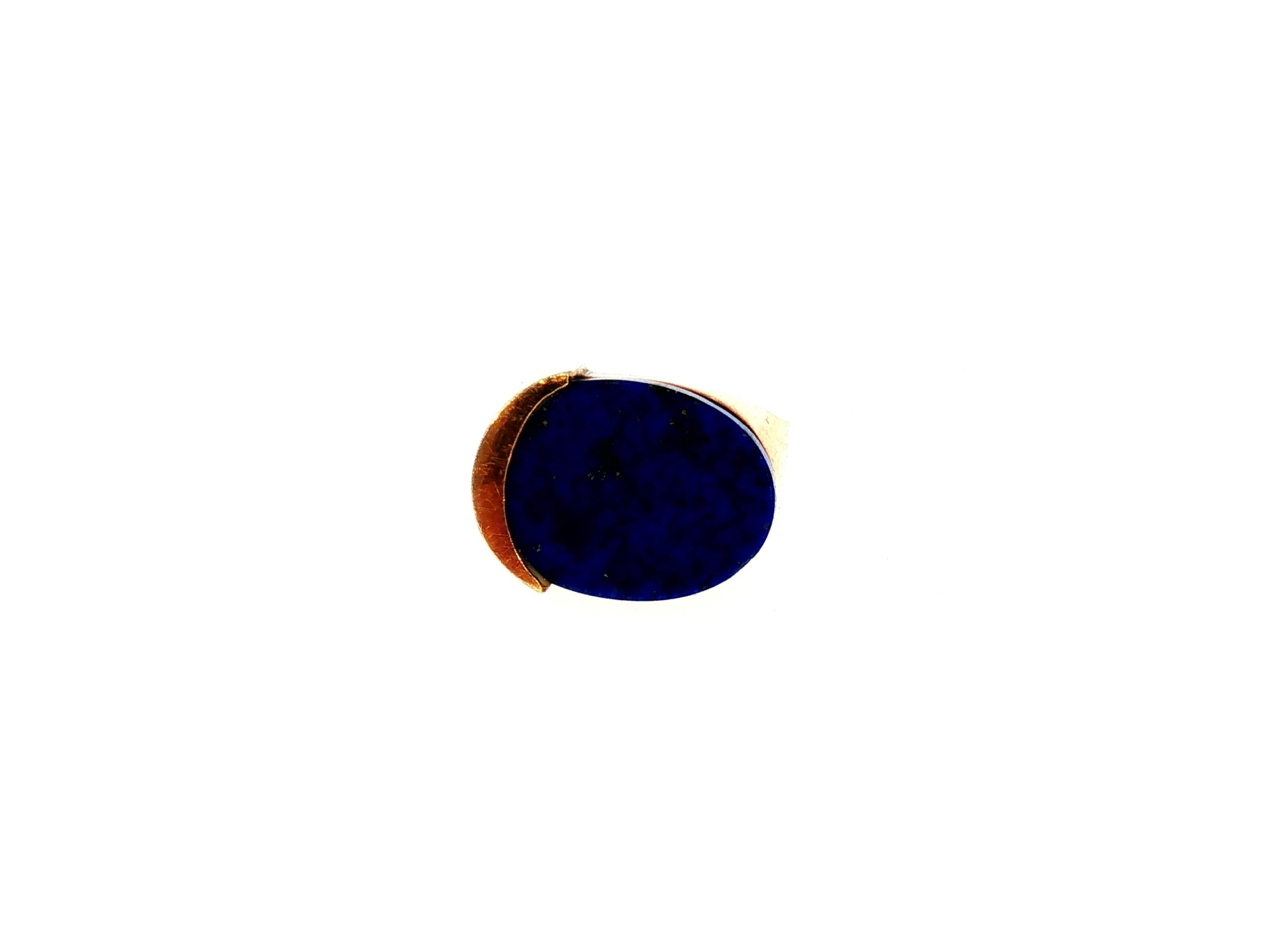 Vintage 18K Yellow Gold Cocktail Ring with 13x17mm Lapis Lazuli Size 5.5