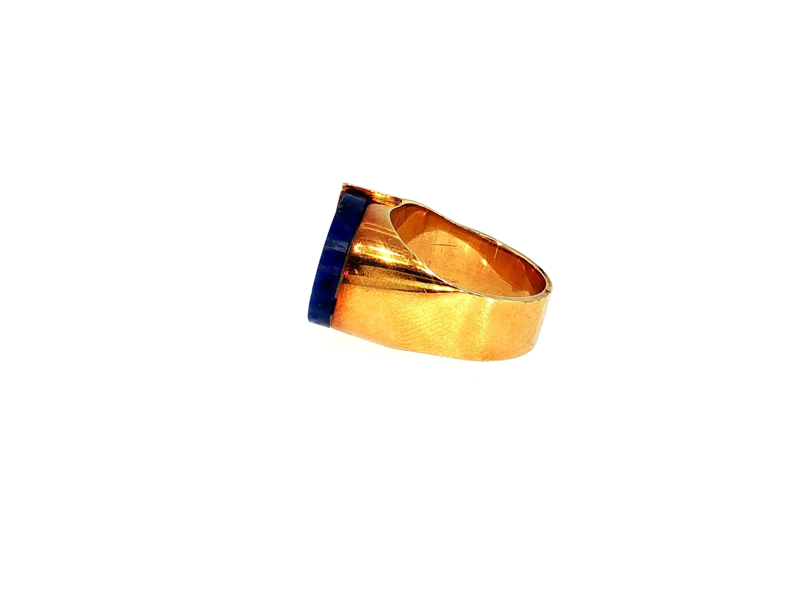 Vintage 18K Yellow Gold Cocktail Ring with 13x17mm Lapis Lazuli Size 5.5