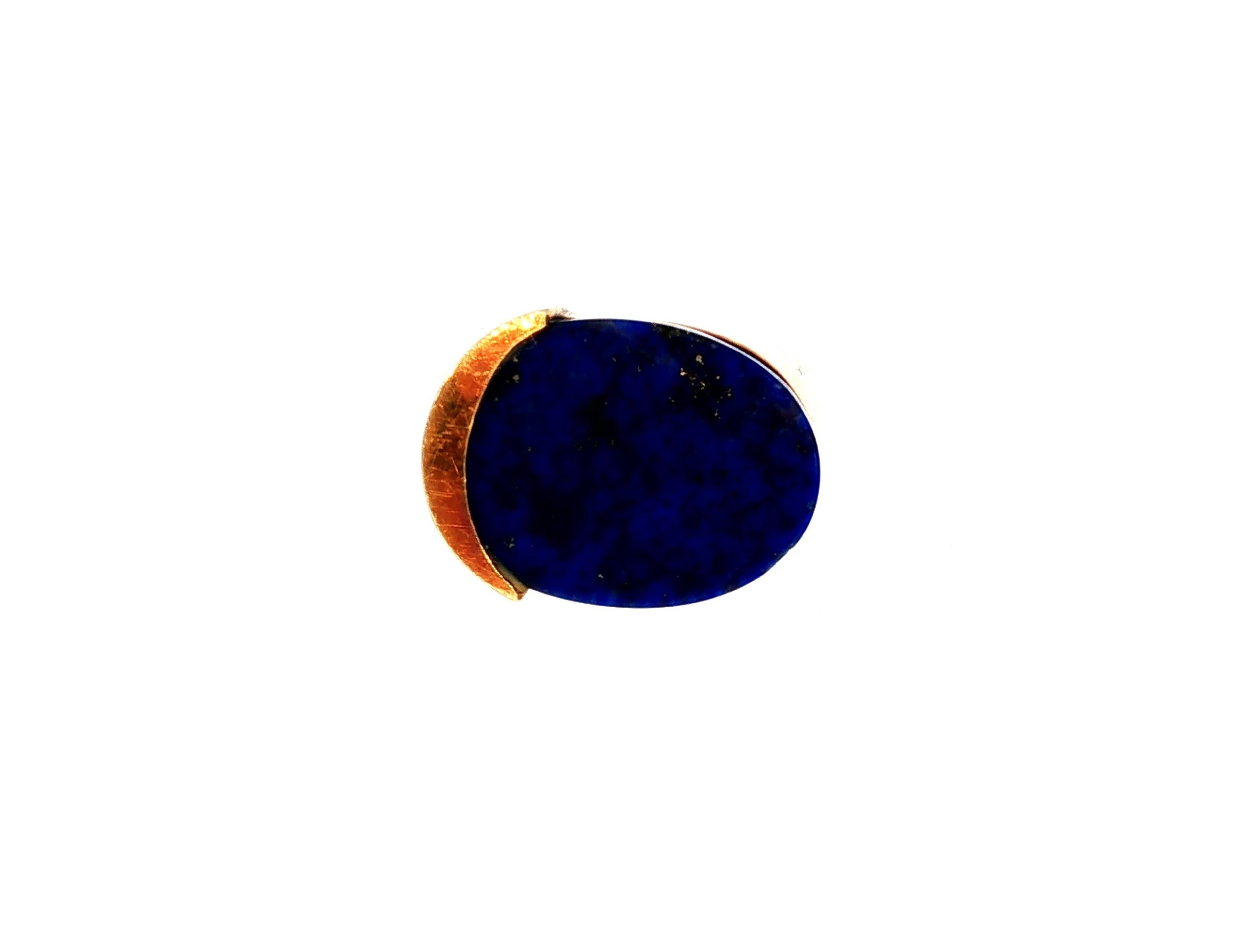 Vintage 18K Yellow Gold Cocktail Ring with 13x17mm Lapis Lazuli Size 5.5