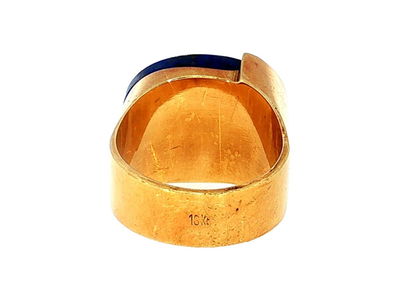 Vintage 18K Yellow Gold Cocktail Ring with 13x17mm Lapis Lazuli Size 5.5