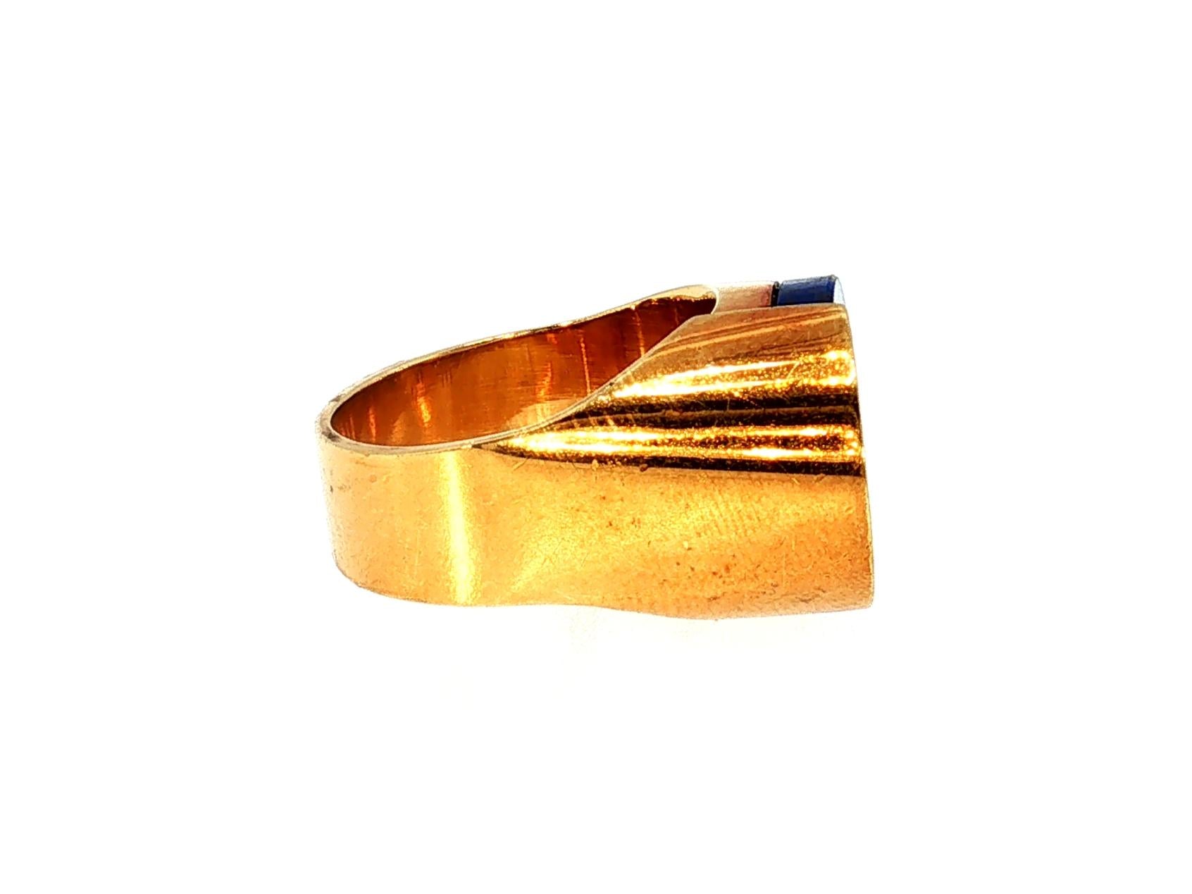 Vintage 18K Yellow Gold Cocktail Ring with 13x17mm Lapis Lazuli Size 5.5