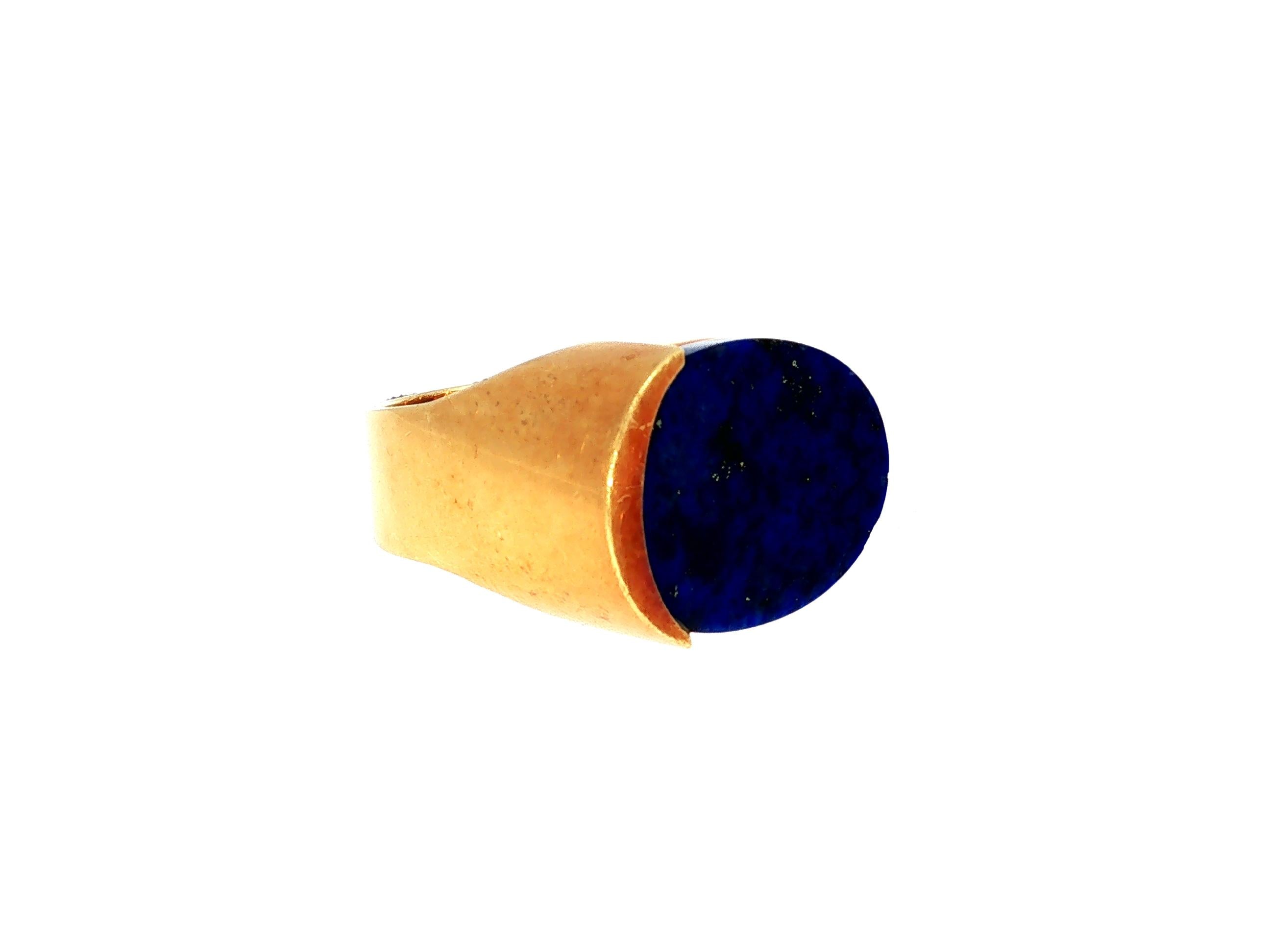 Vintage 18K Yellow Gold Cocktail Ring with 13x17mm Lapis Lazuli Size 5.5