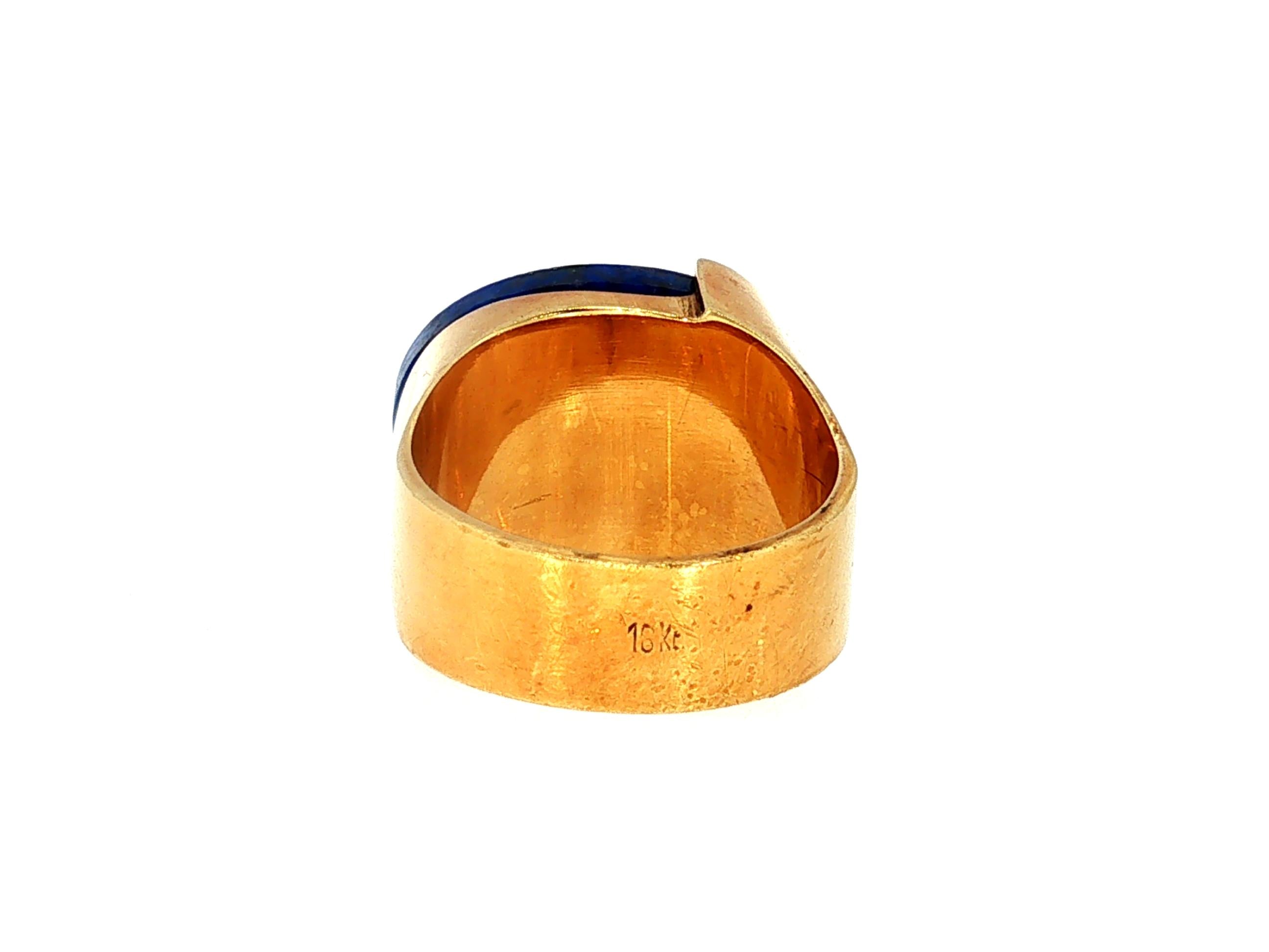 Vintage 18K Yellow Gold Cocktail Ring with 13x17mm Lapis Lazuli Size 5.5