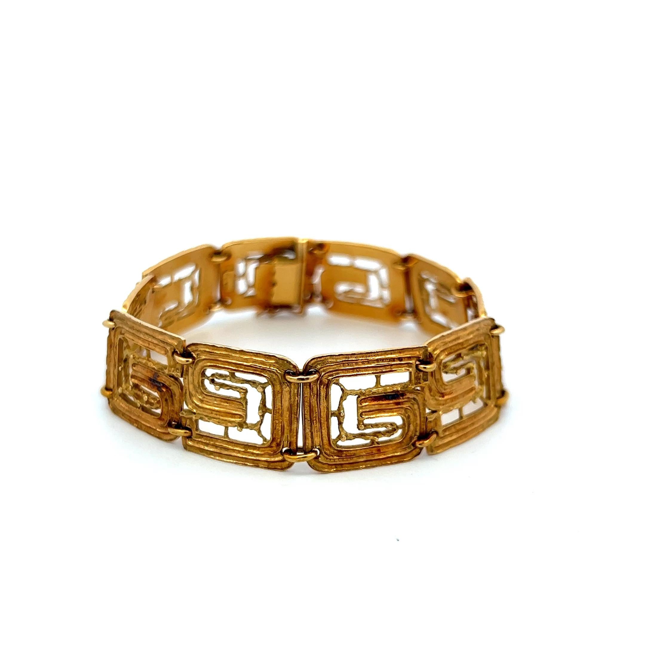 Lalounis 18K Yellow Gold Greek Key Link Vintage Bracelet Estate Jewelry